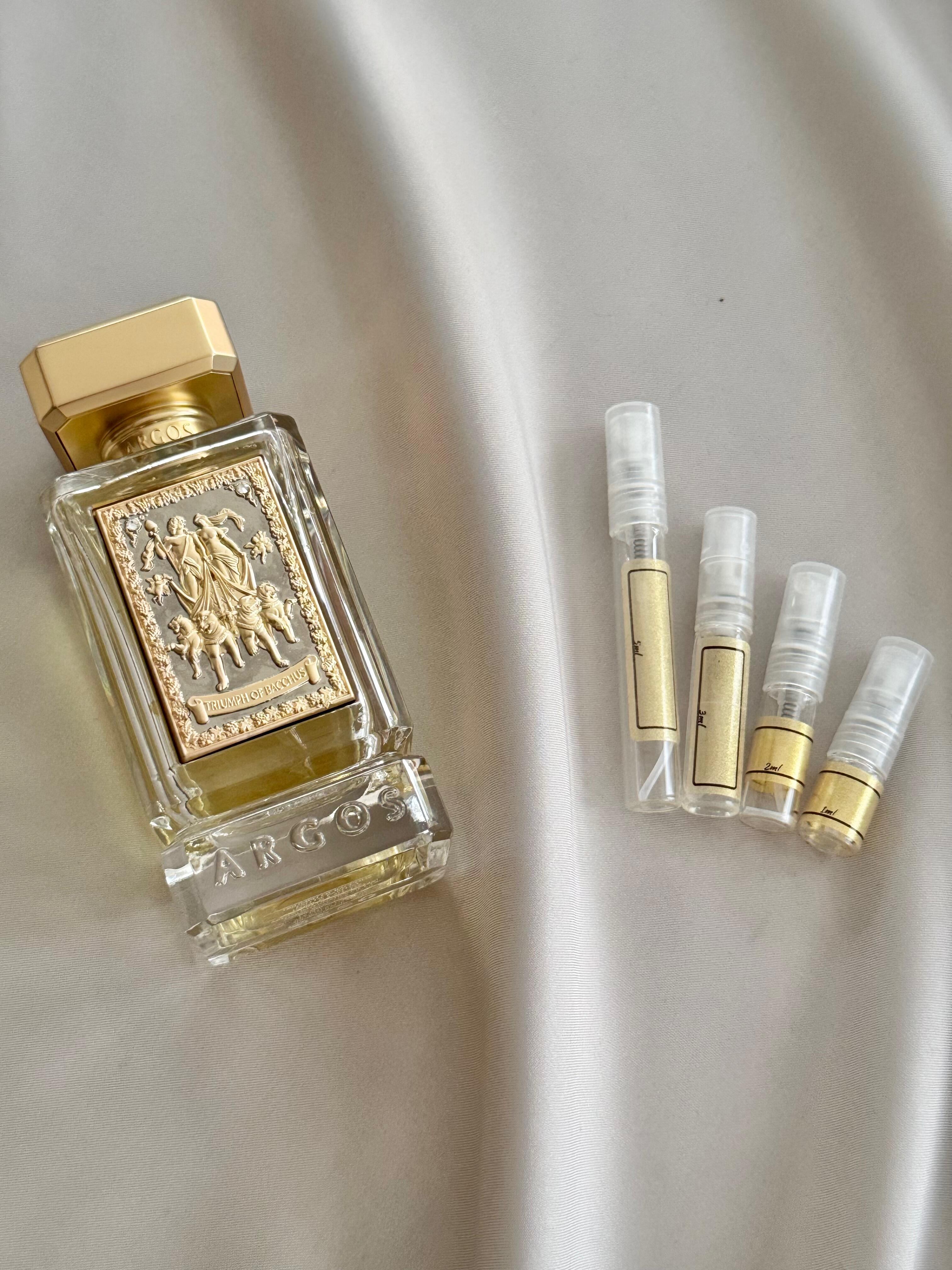 Argos Fragrances Triumph of Bacchus bottle with samples