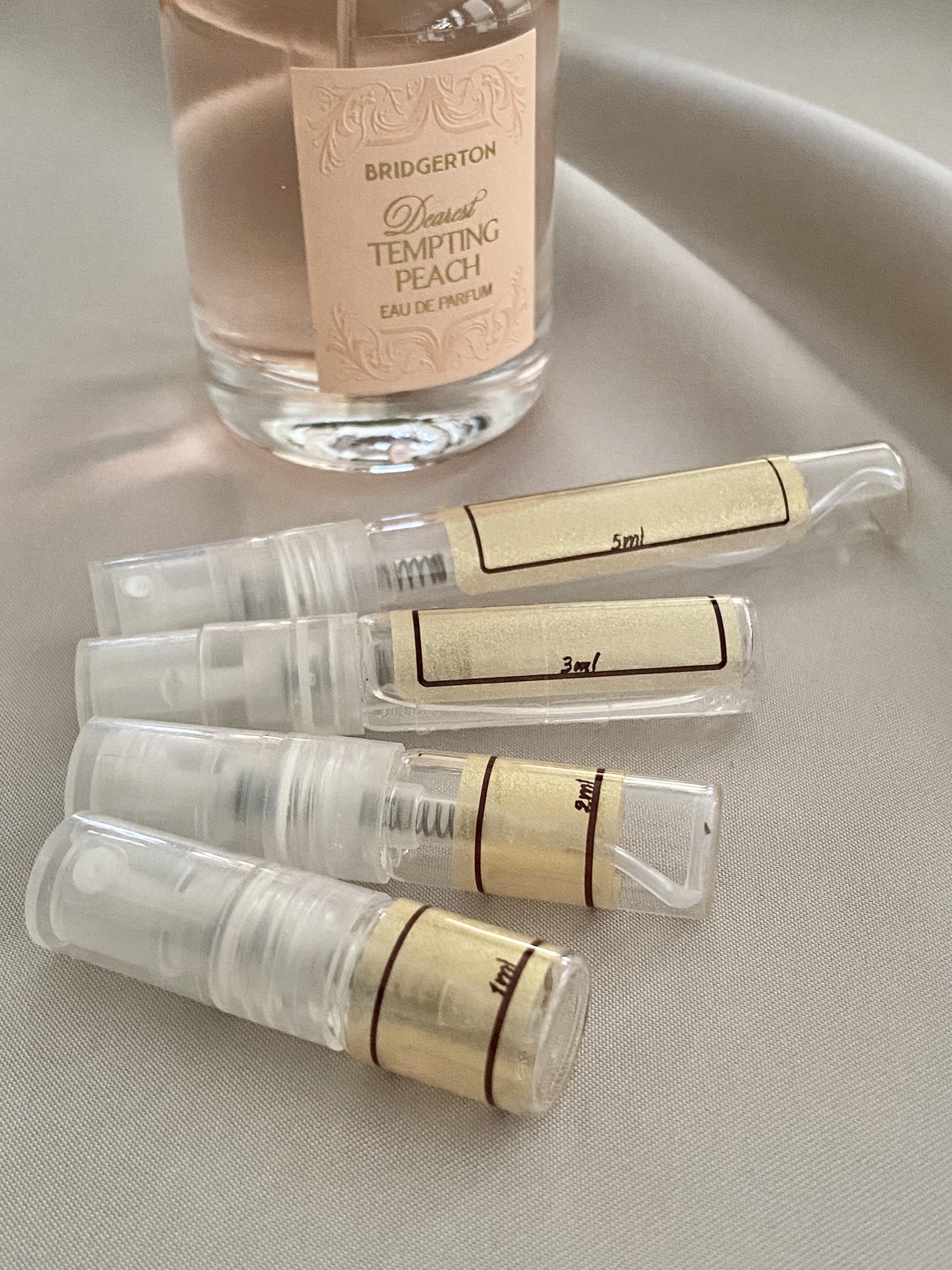 Bridgerton Parfums Dearest Tempting Peach with sample bottles