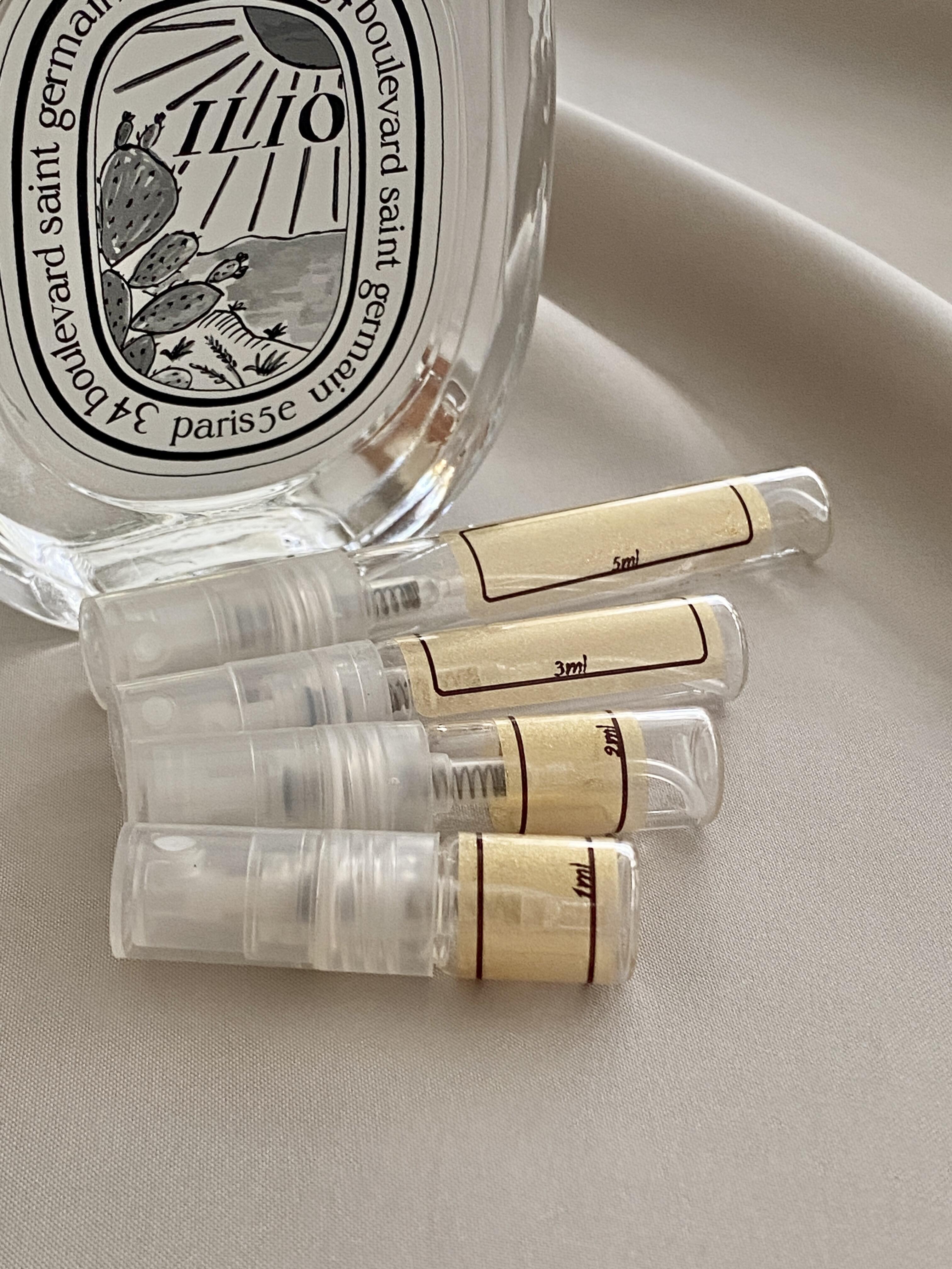 Diptyque Ilio perfume with sample bottles