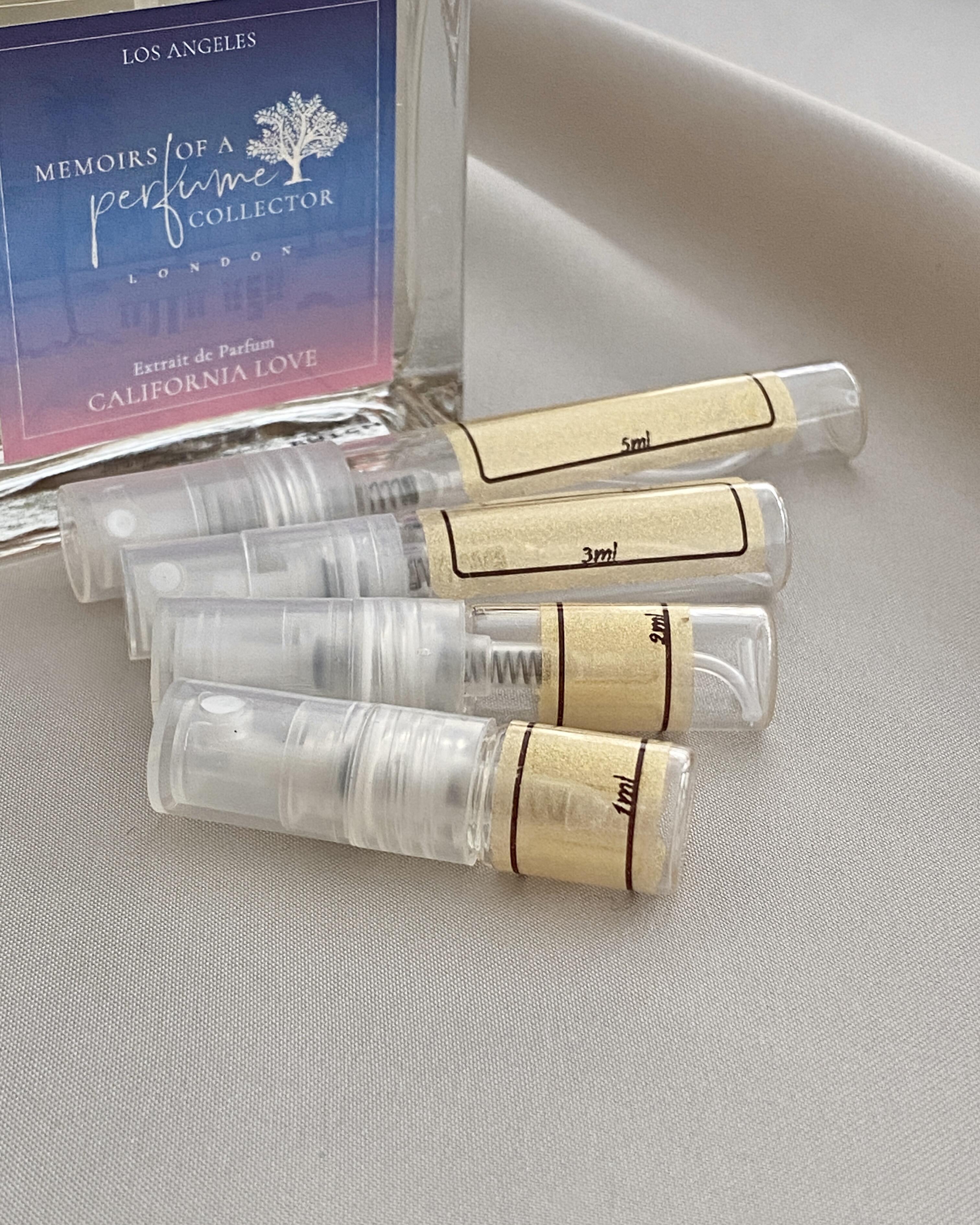 Memoirs of a Perfume Collector California Love and sample bottles