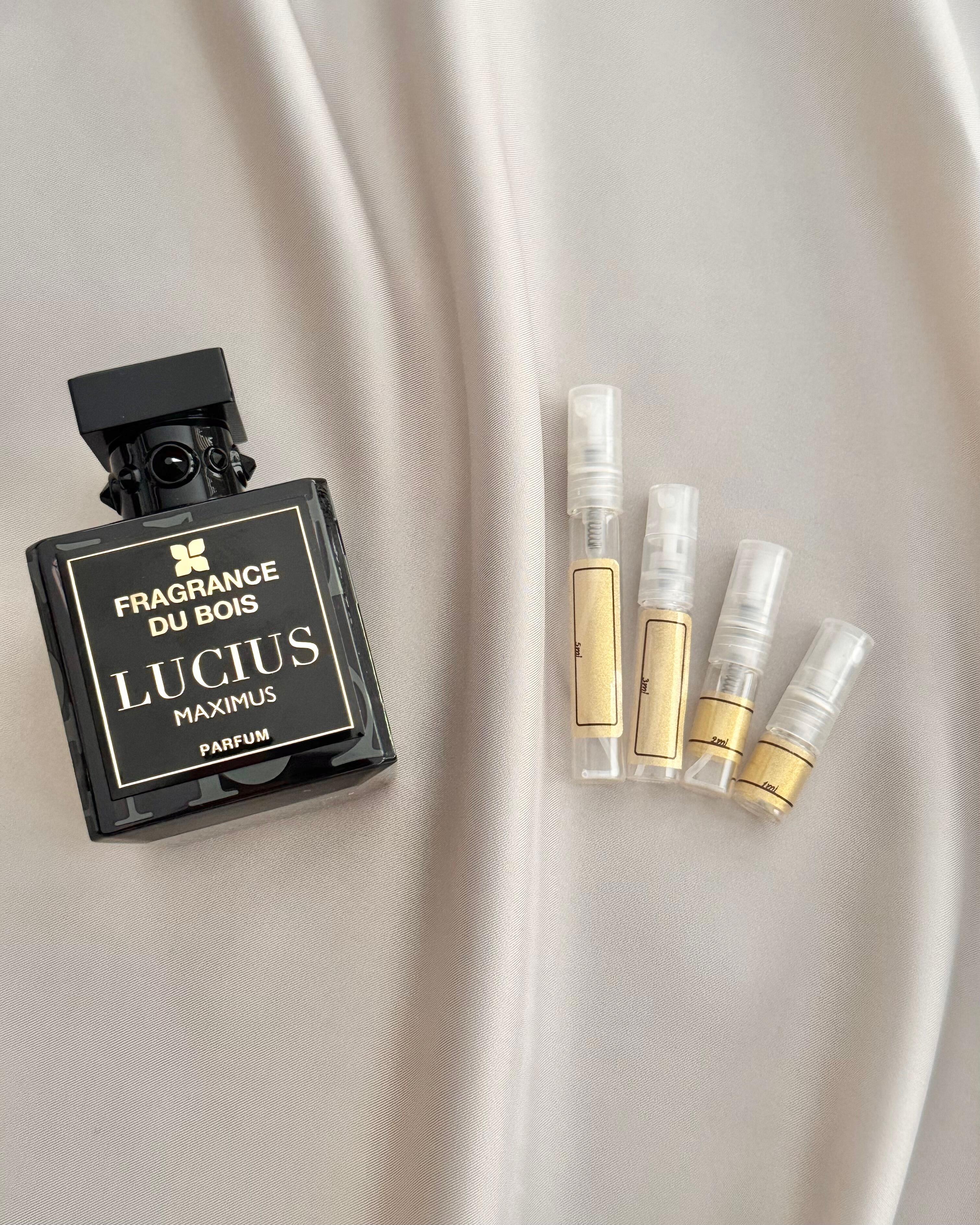 Fragrance Du Bois Lucius Maximus with sample bottles