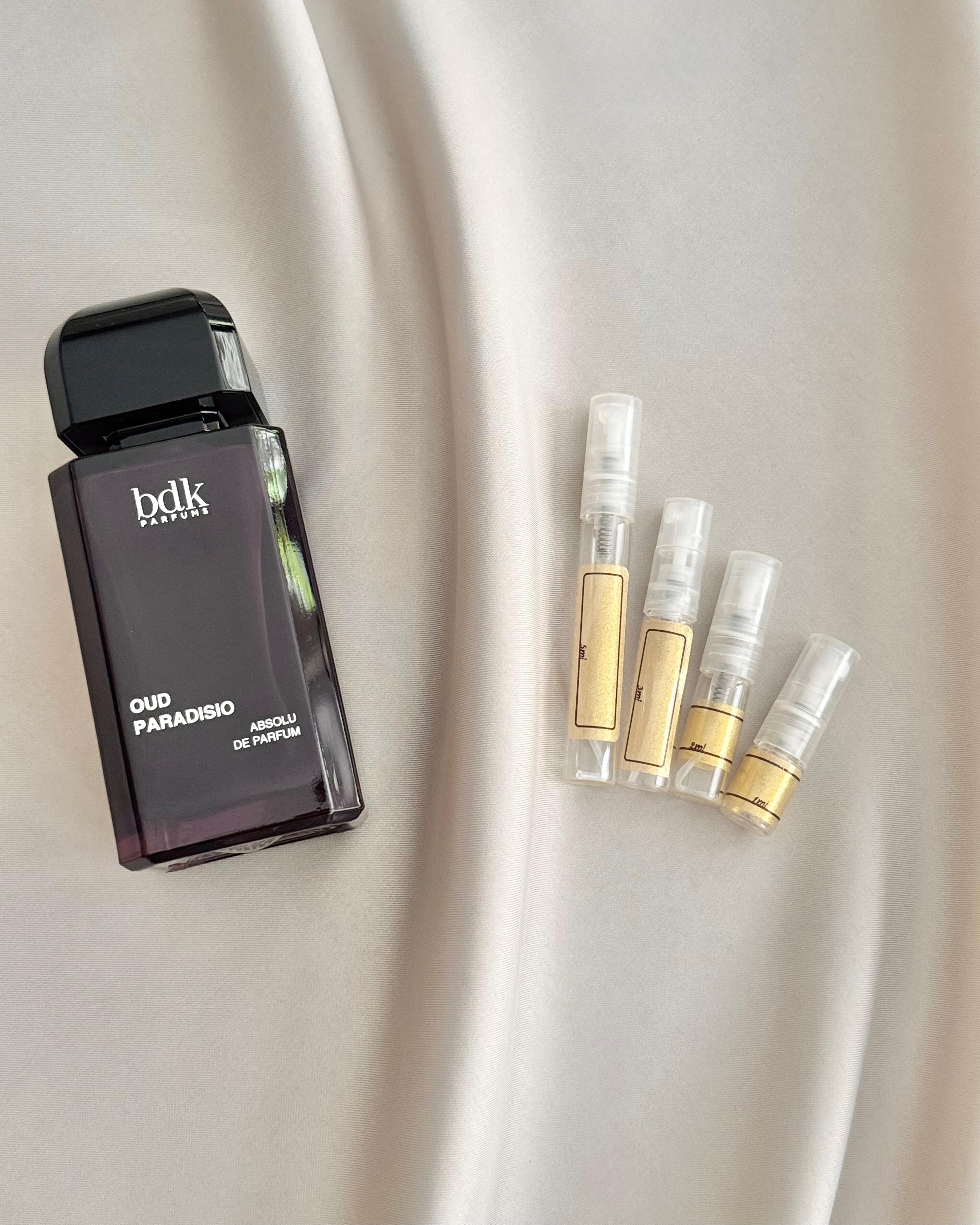 BDK Parfums Oud Paradisio with sample bottles
