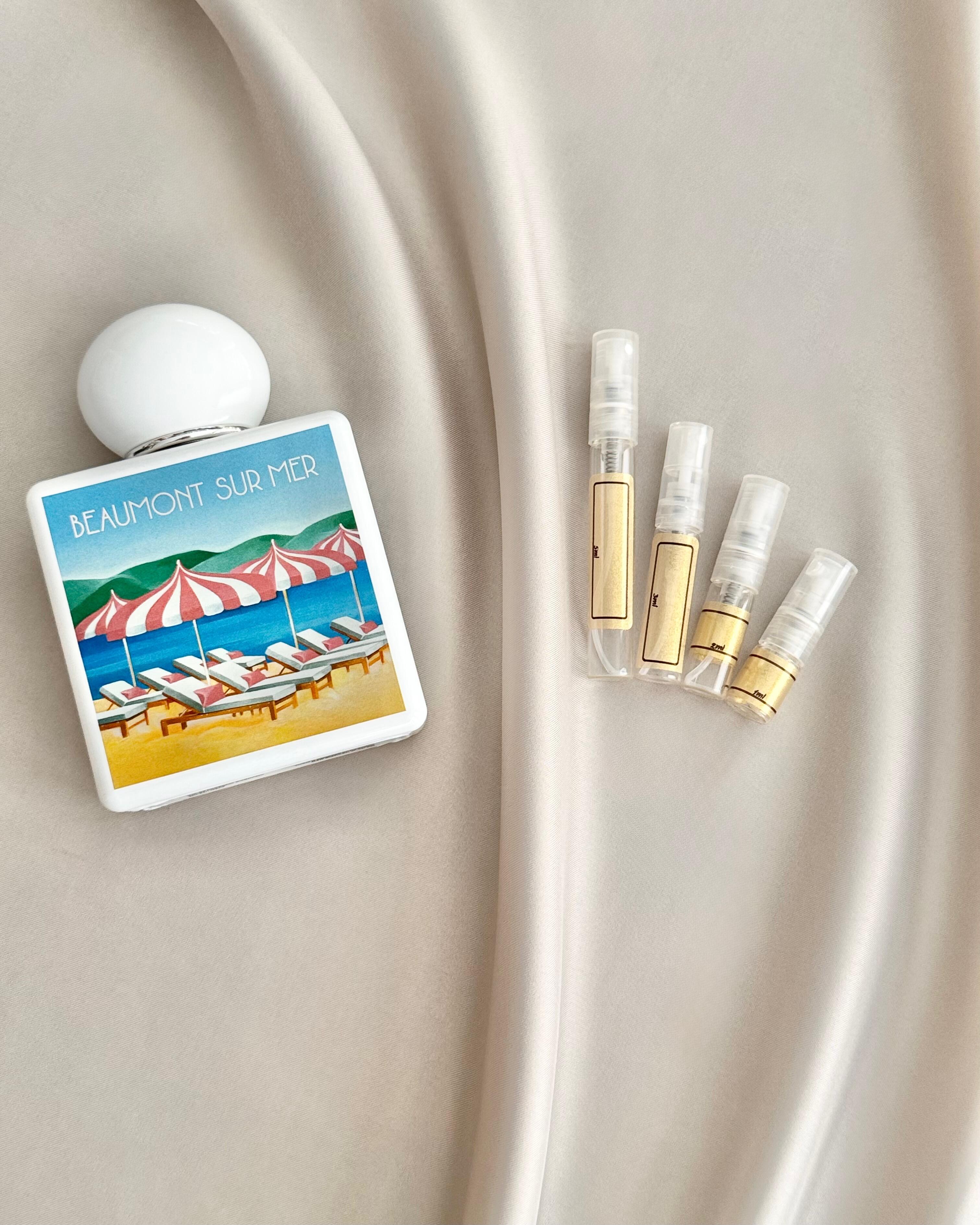 Adamo Parfum Beaumont Sur Mer with sample bottles