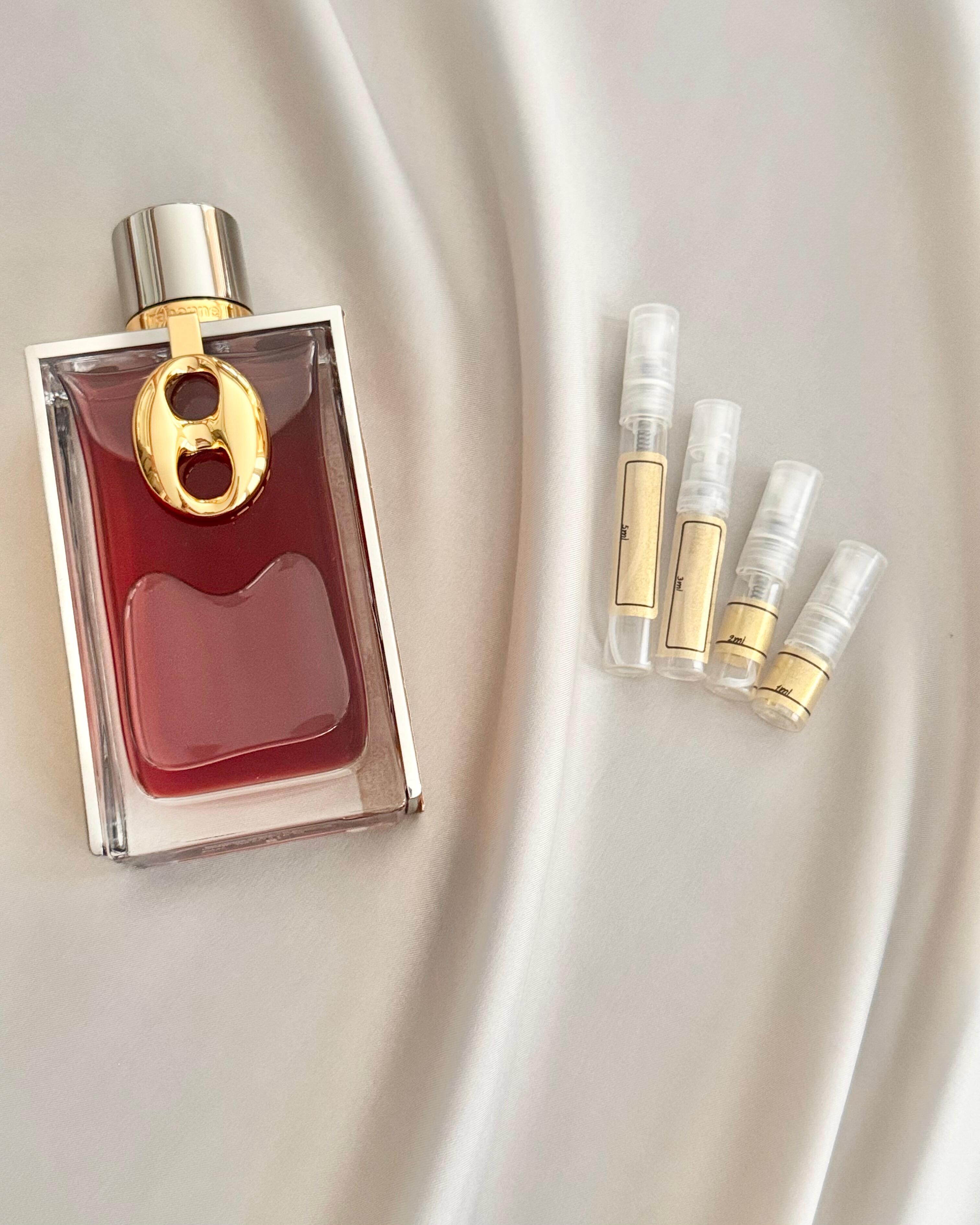 Rabanne Brutalist Amber with sample bottles