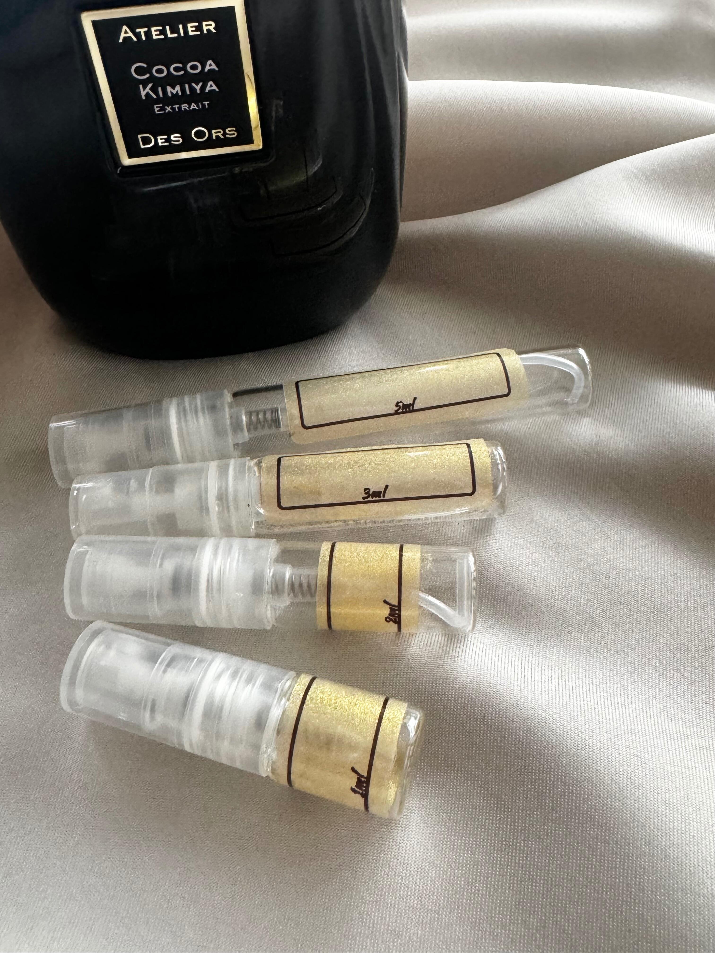 Atelier Des ors Cocoa Kimiya perfume with sample bottles