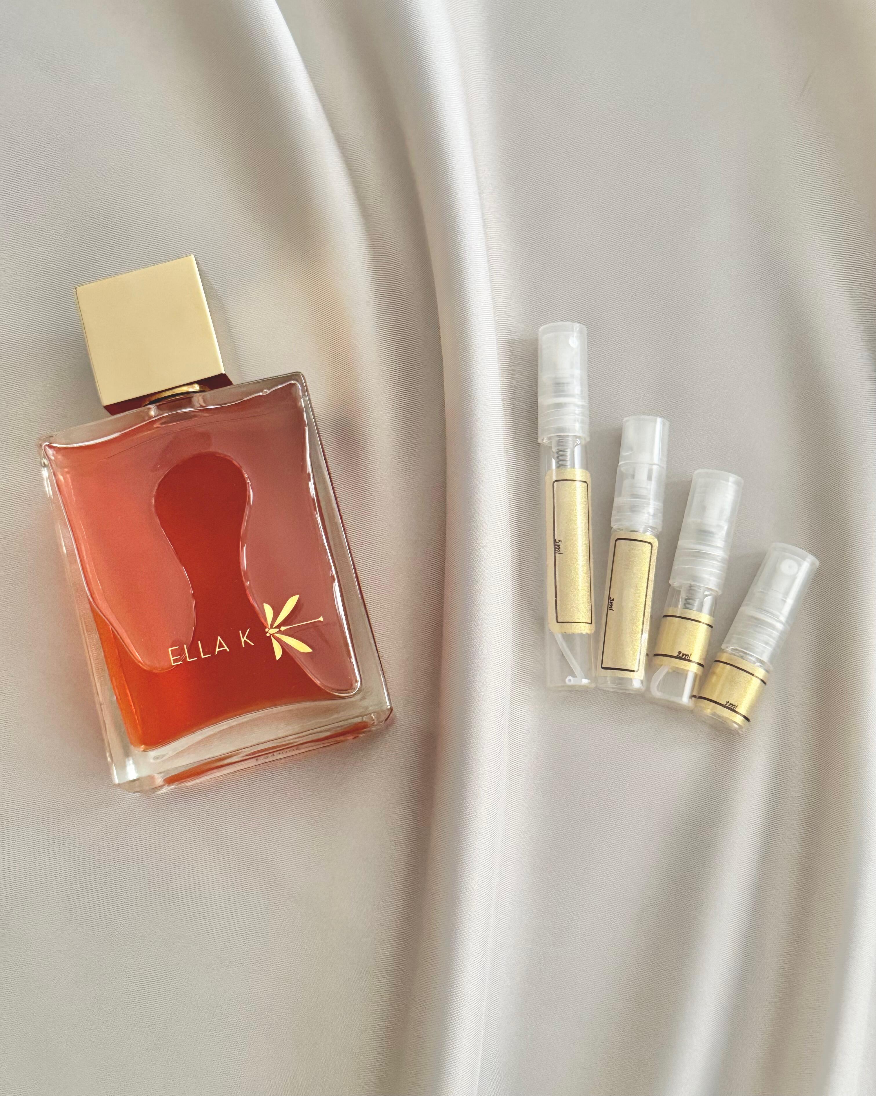 Ella K Lettre de Pushkar perfume and sample bottles