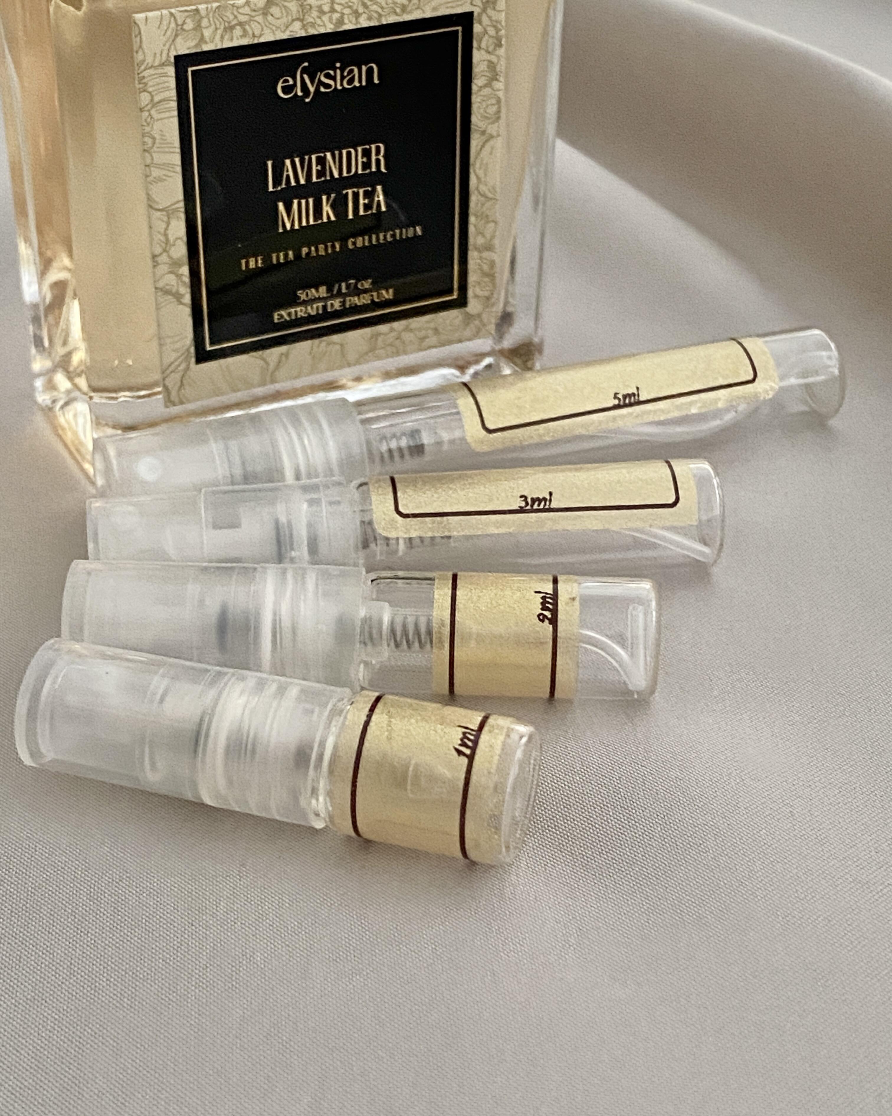 Elysian Lavender Milk Tea with sample bottles