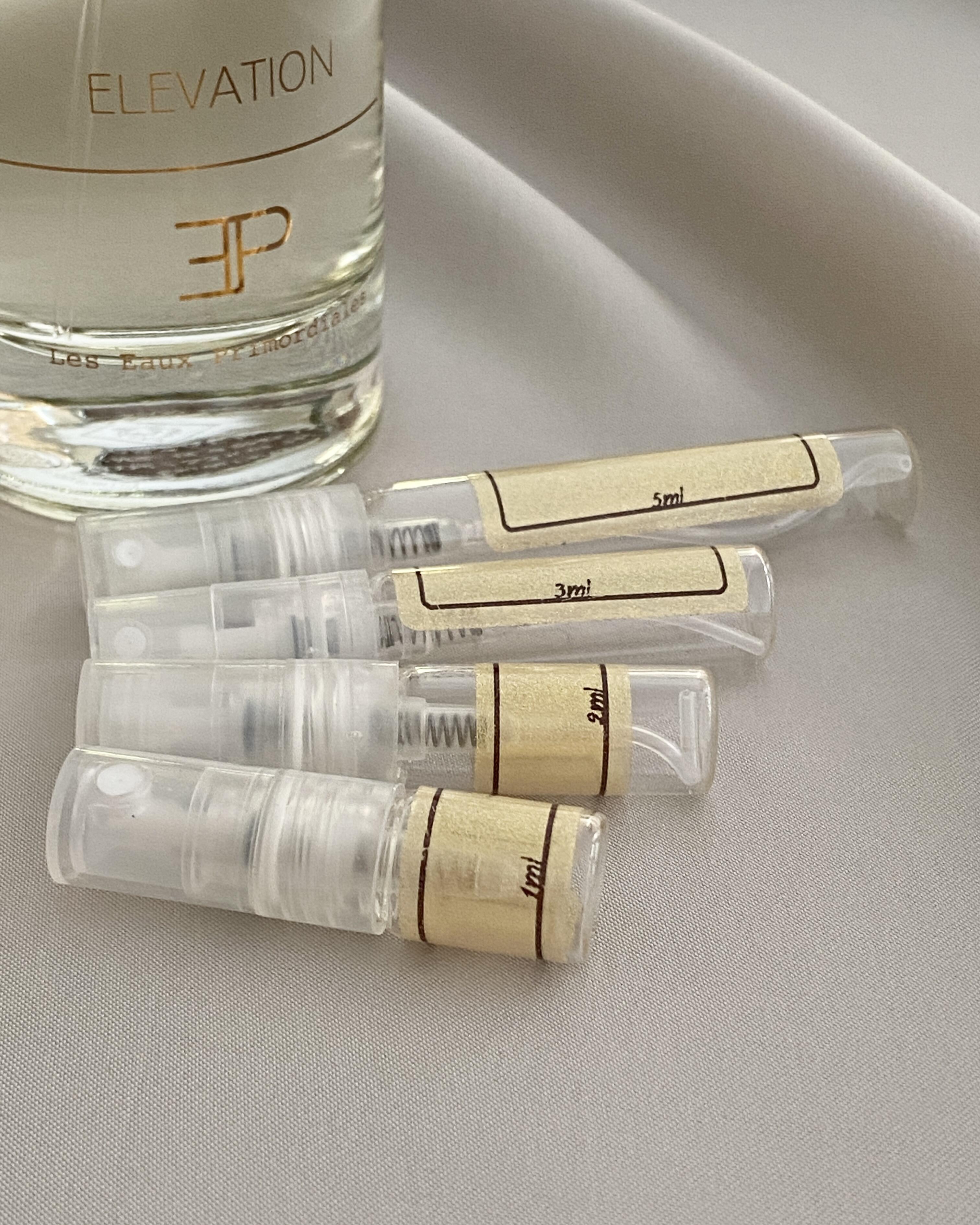 Les Eaux Primordiales Elevation and sample bottles