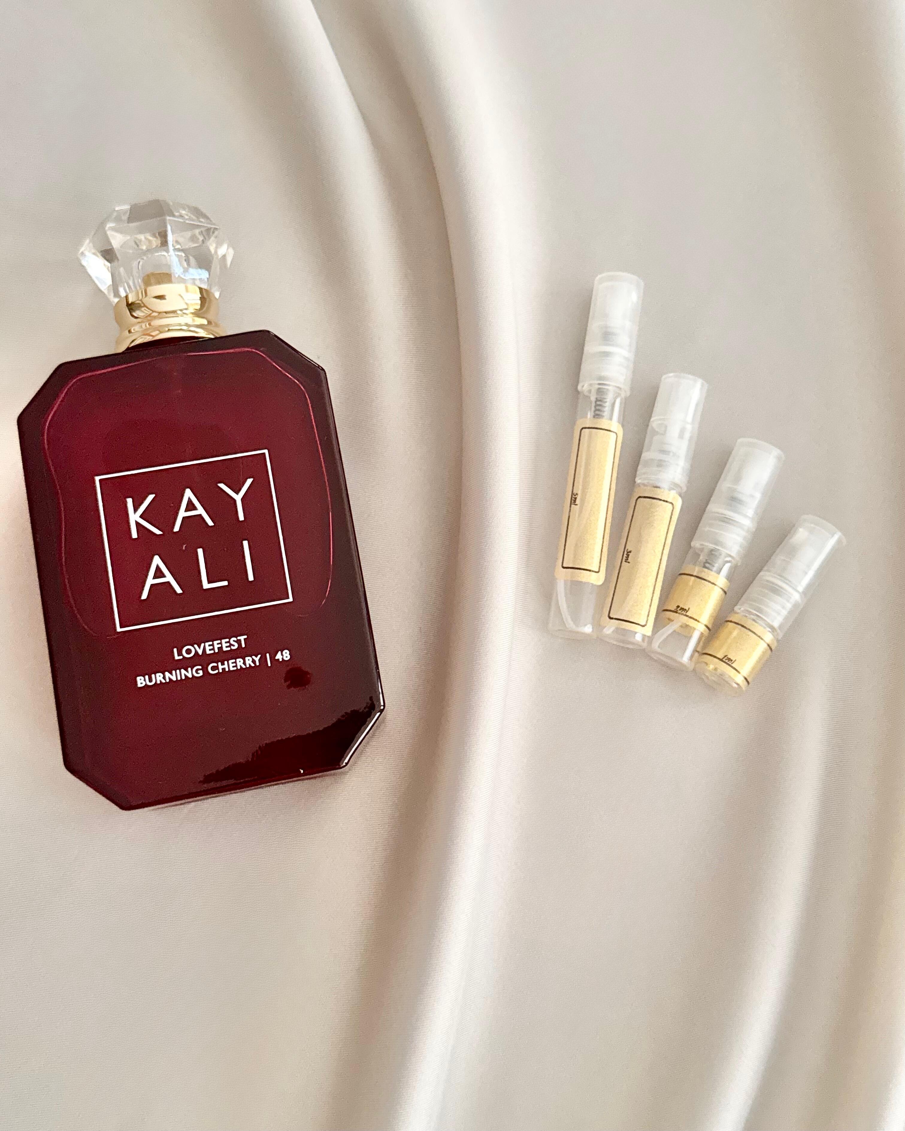 Kayali Lovefest Burning Cherry with sample bottles