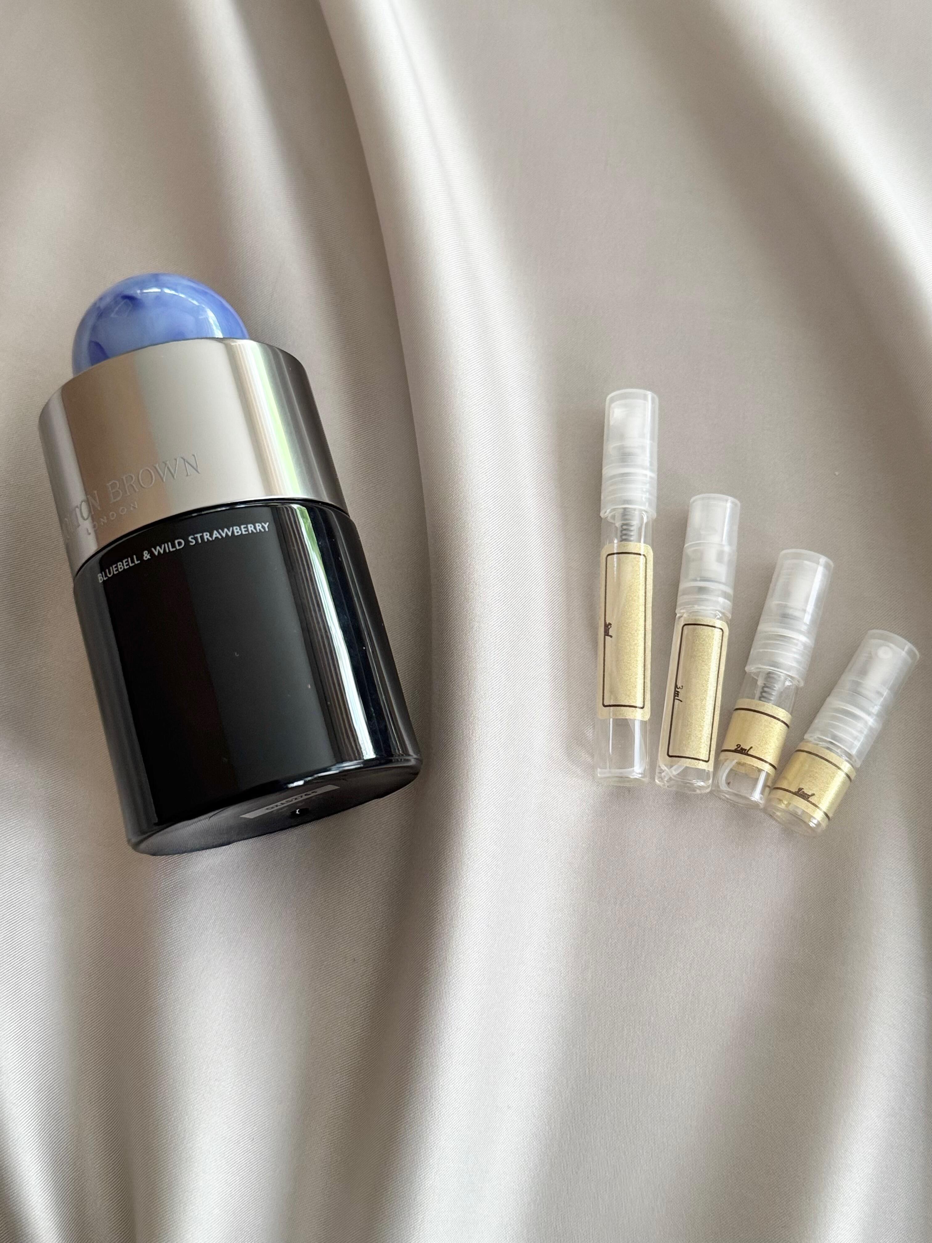 Molton Brown Bluebell & Wild Strawberry with sample bottles