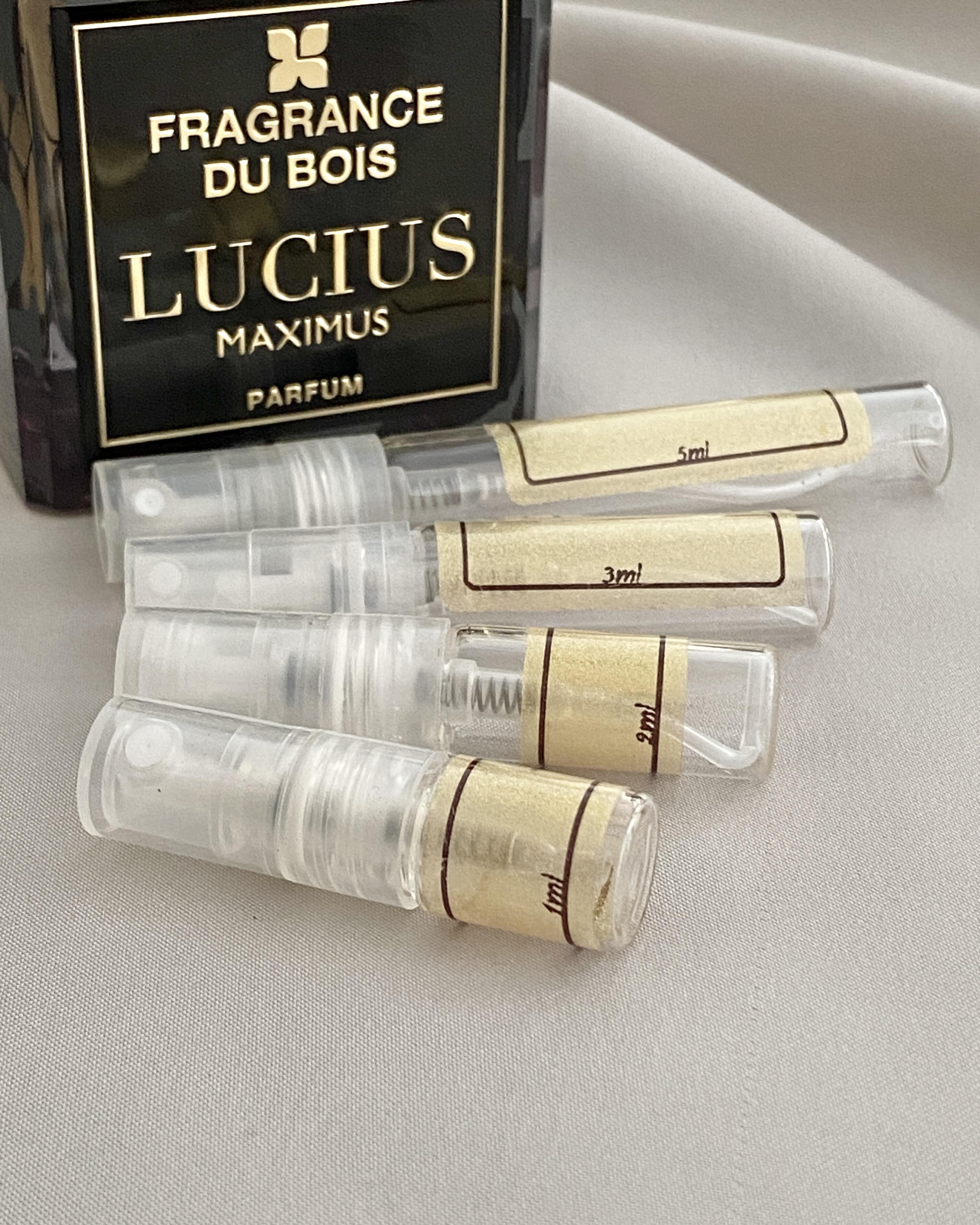 Fragrance Du Bois Lucius Maximus and sample bottles