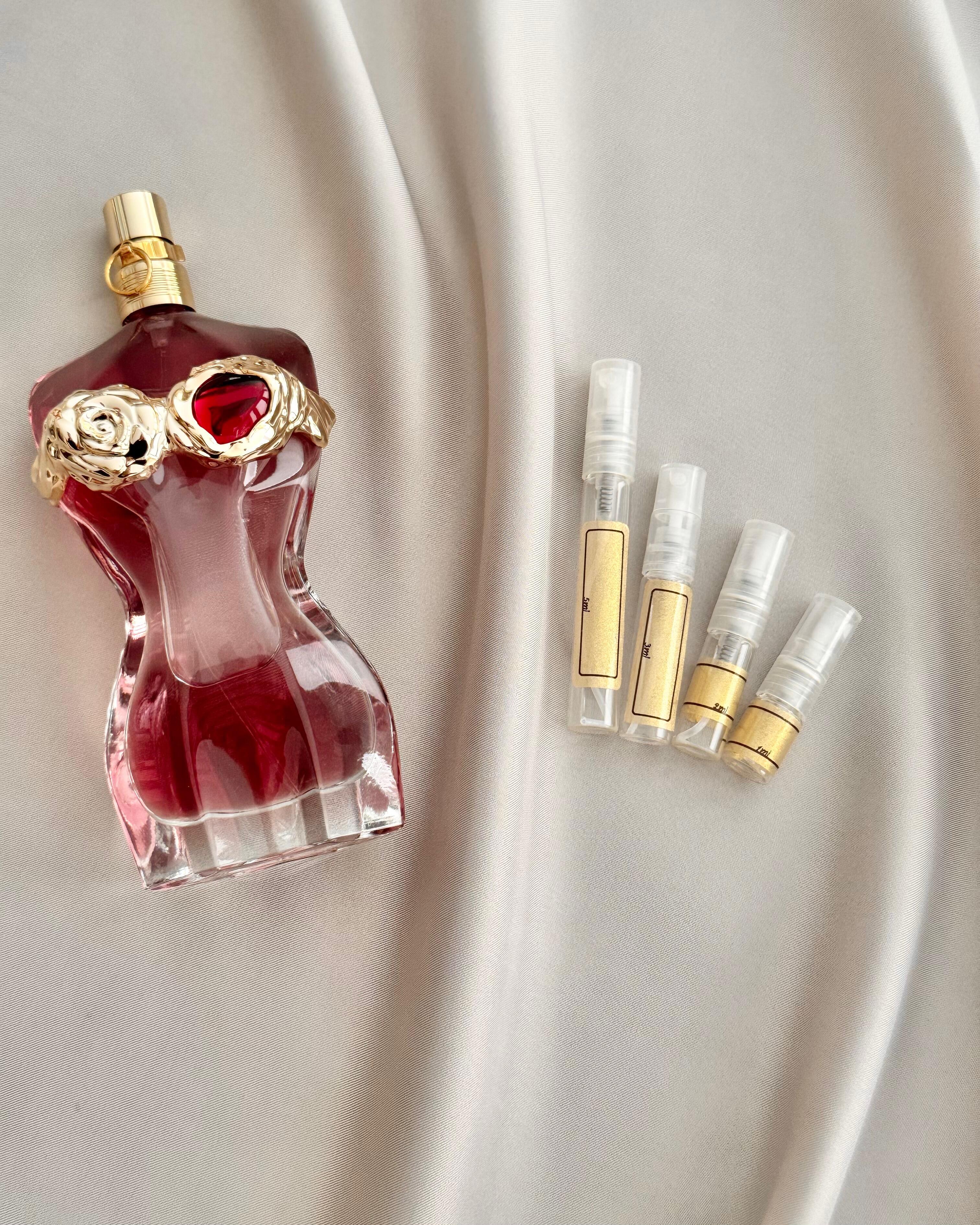 Jean Paul Gaultier La Belle Rosea with sample bottles