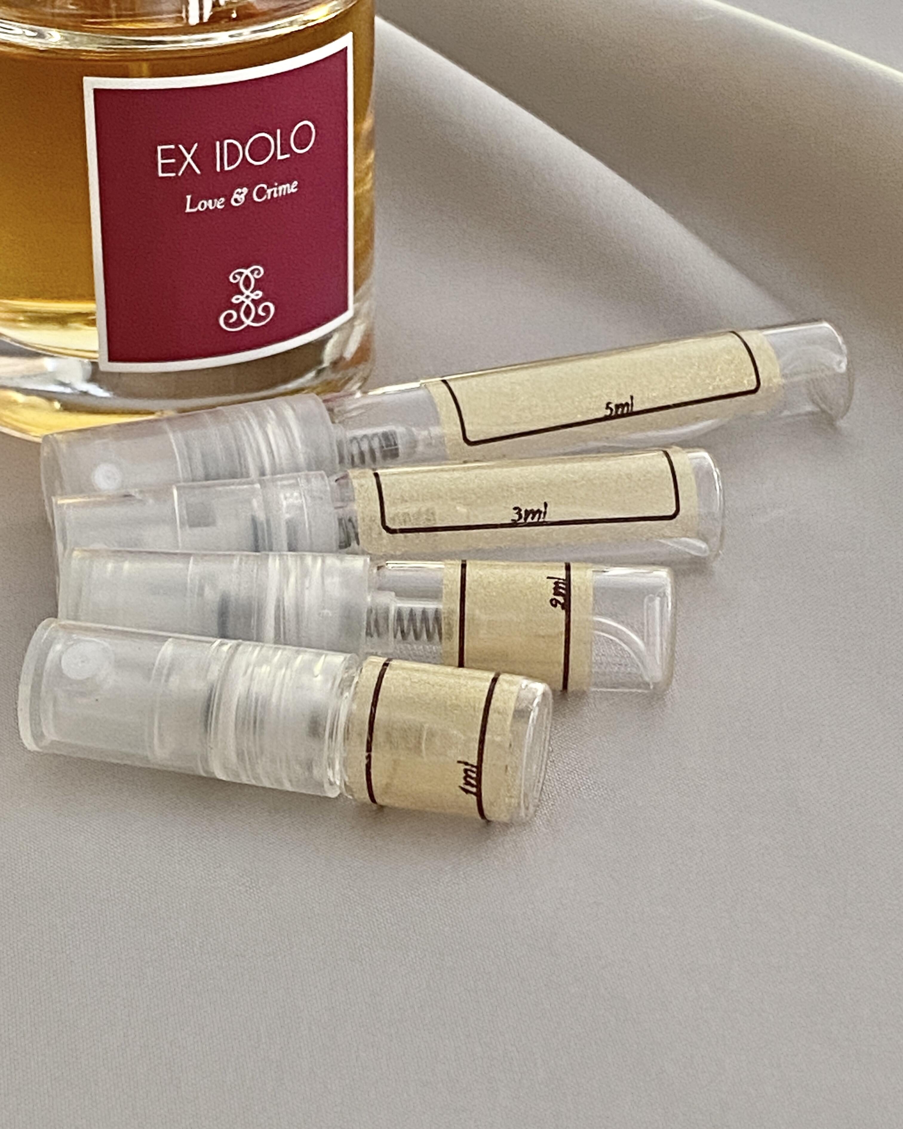 Ex Idolo Love & Crime and sample bottles