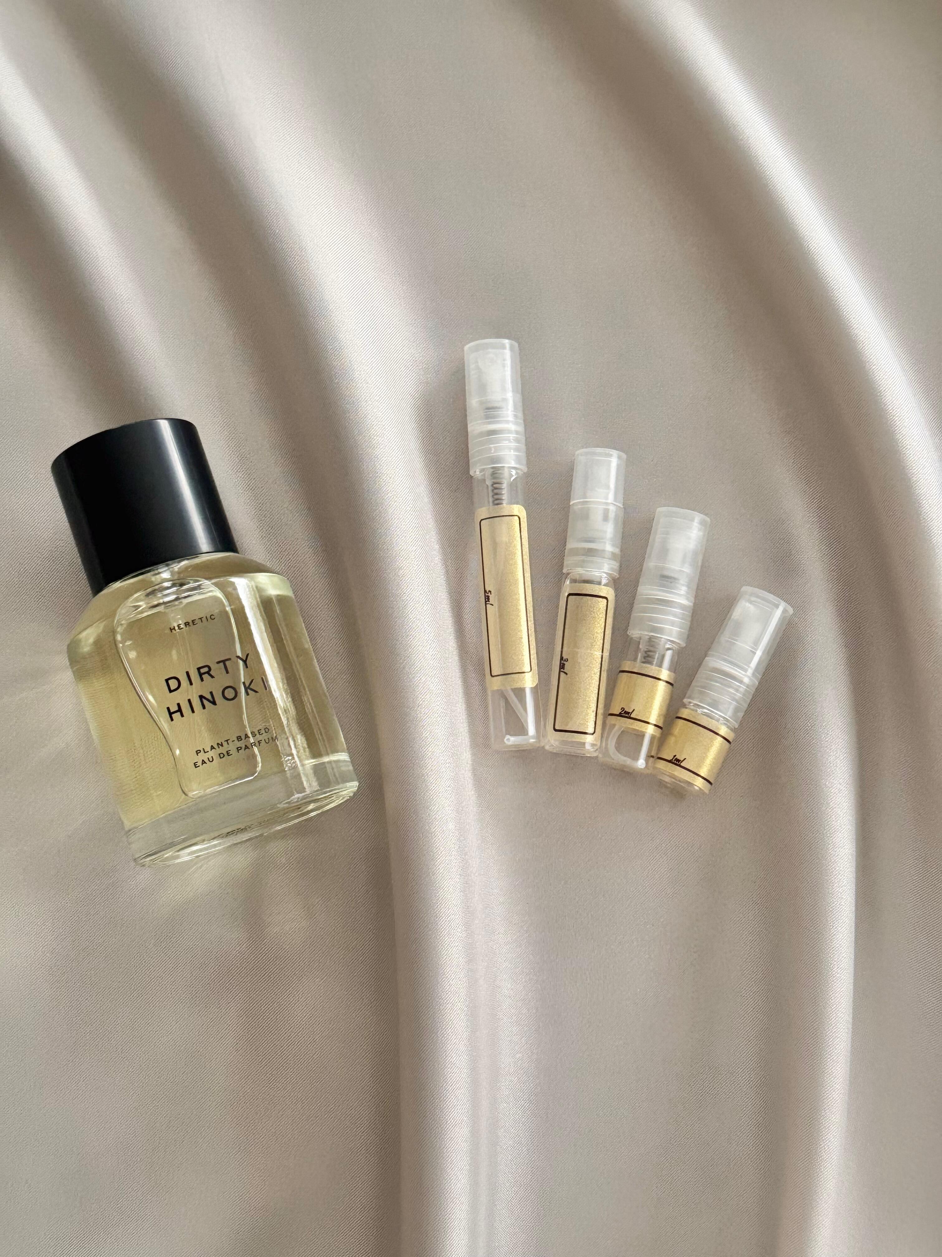 Heretic Dirty Hinoki with sample bottles