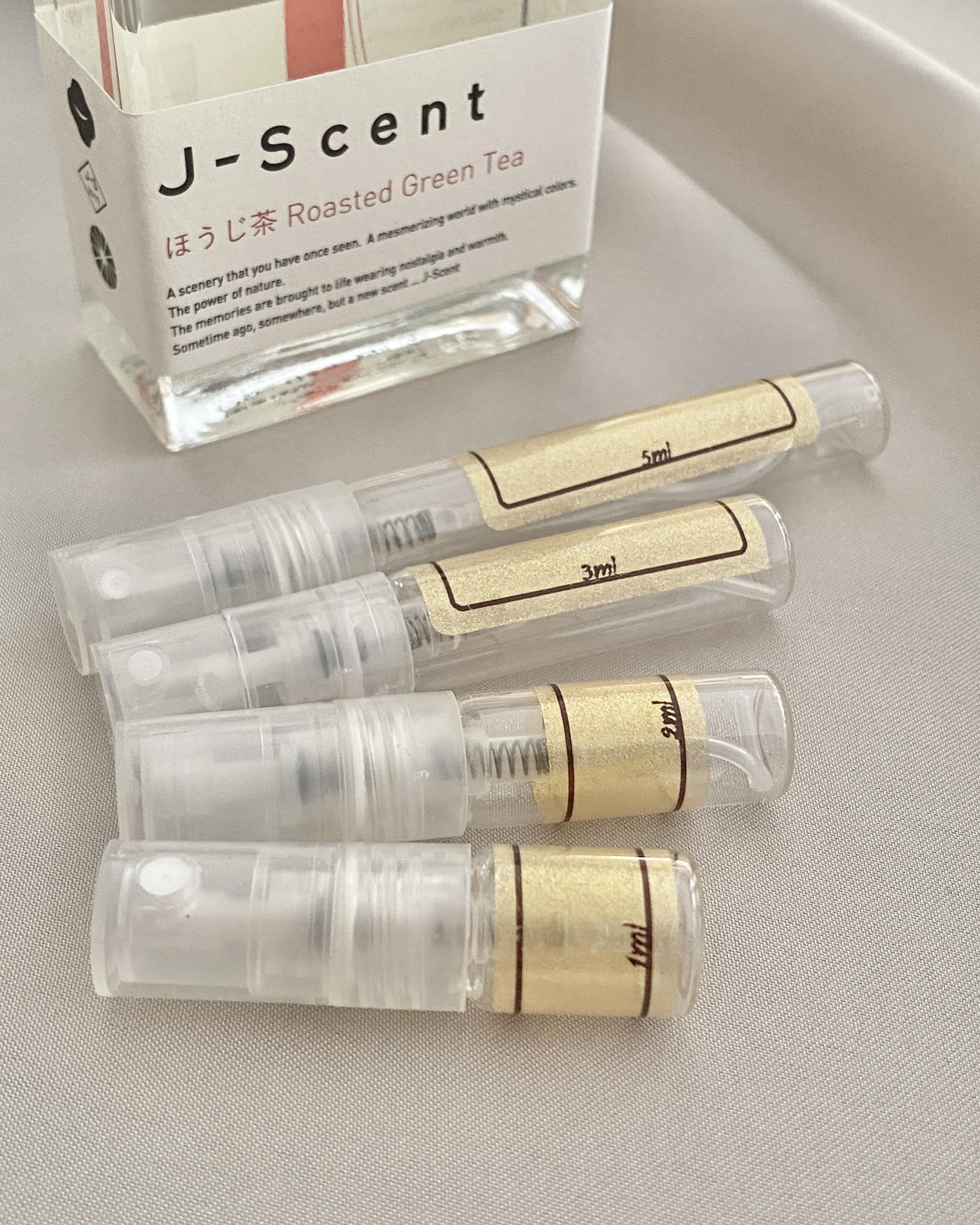 J-Scent Roasted Green Tea and sample bottles