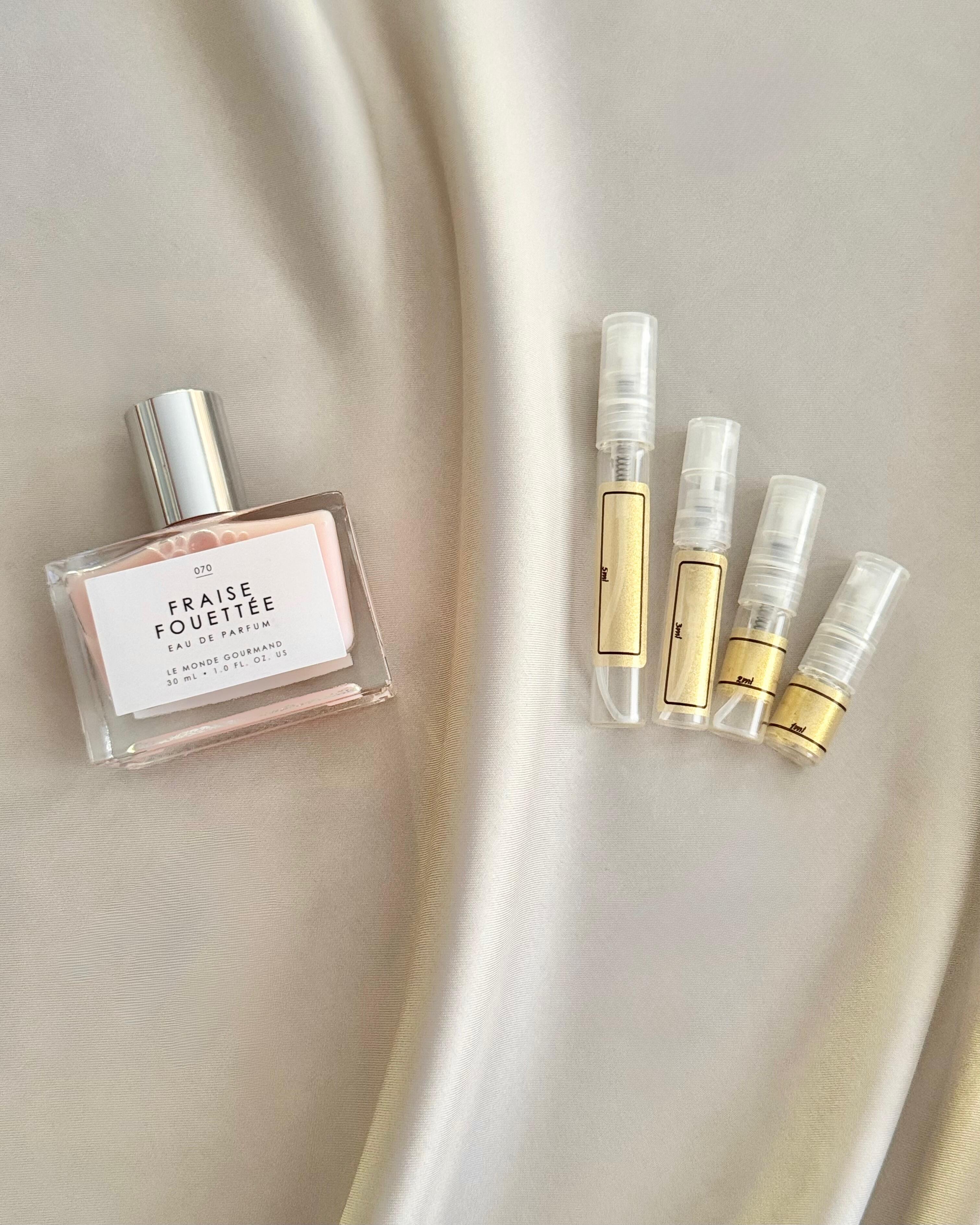 Le Monde Gourmand Fraise Frouettee with sample bottles