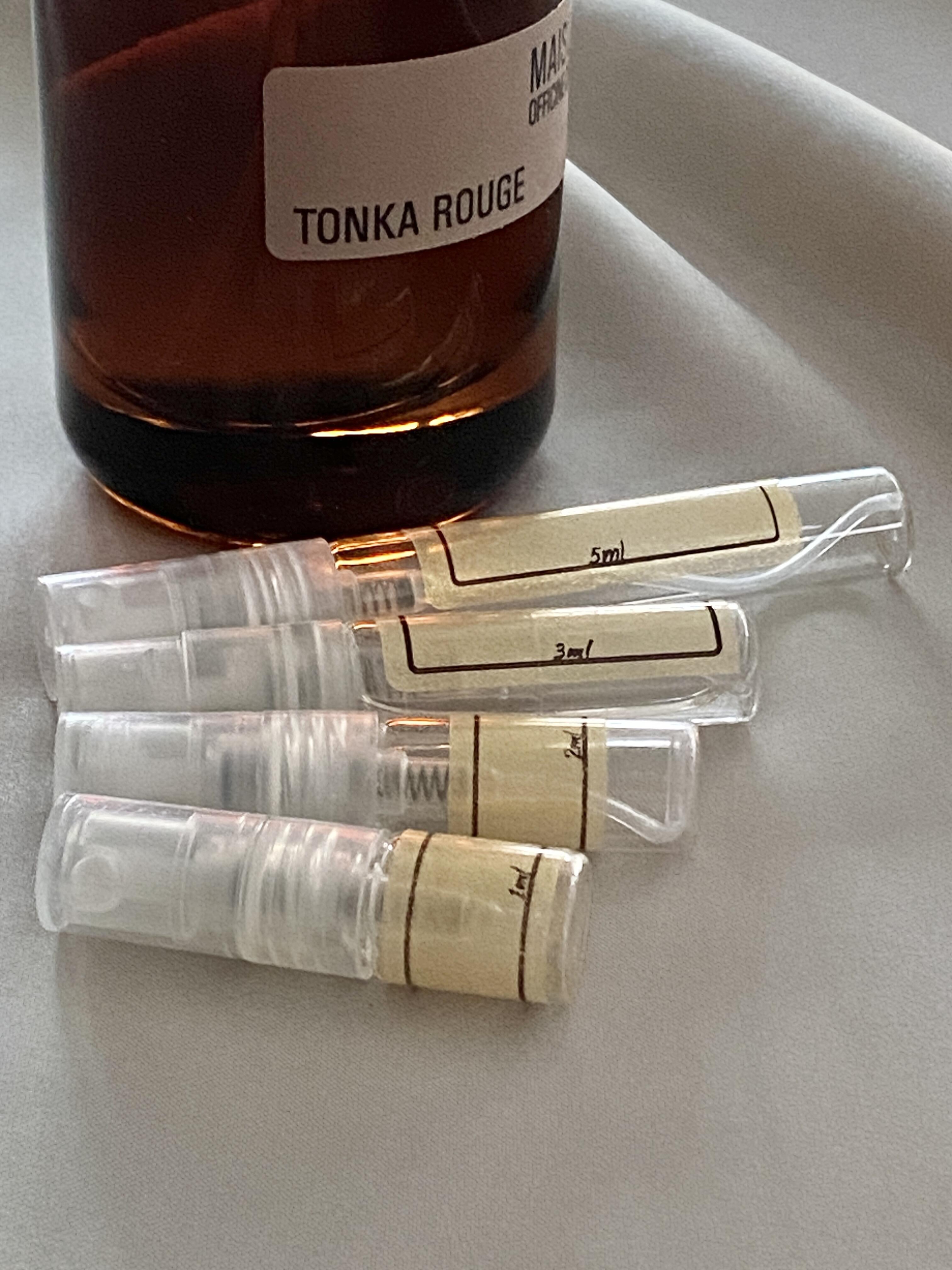 Maison Tahite Tonka Rouge and sample bottles