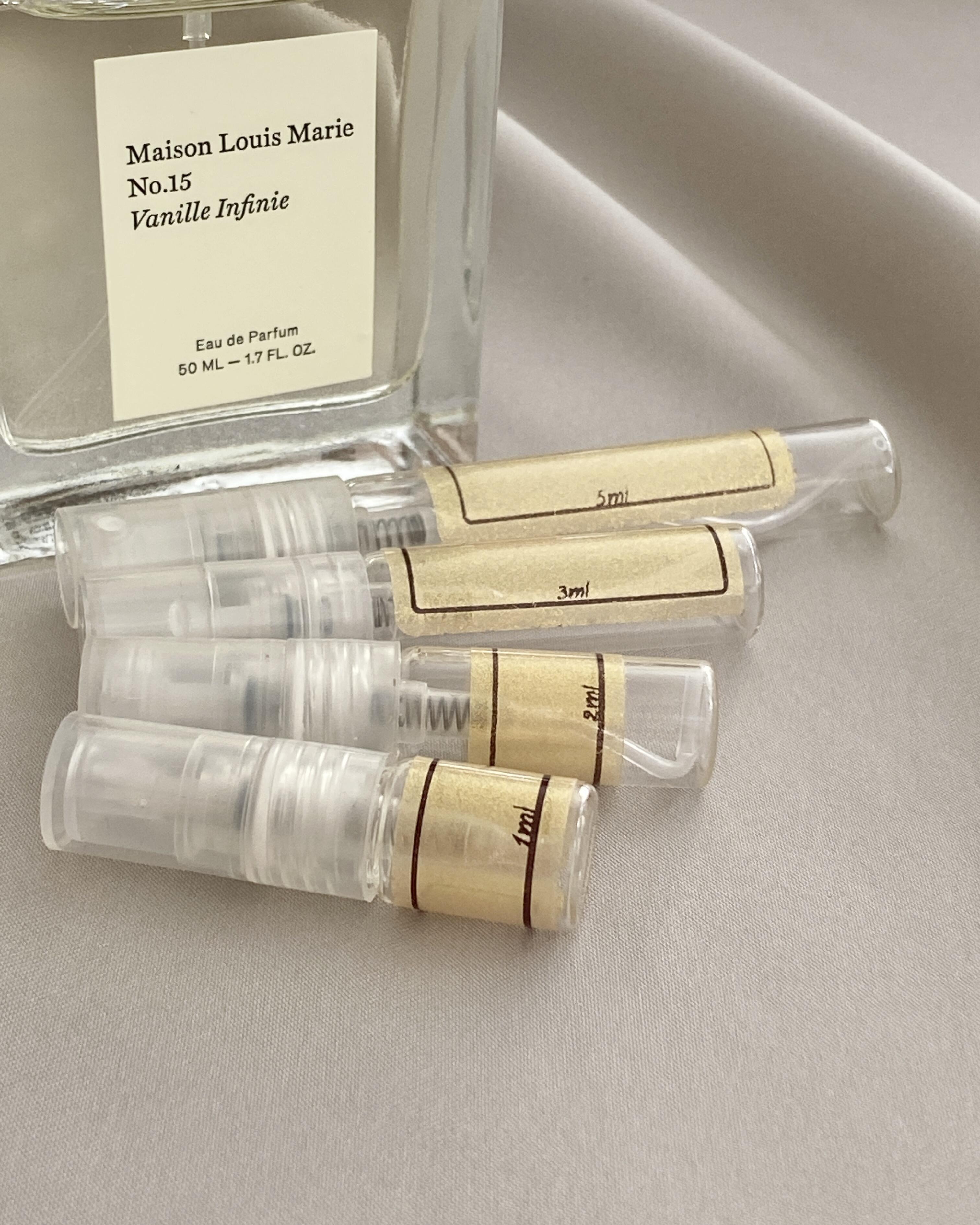 Maison Louis Marie No.15 Vanille Infinie and sample bottles