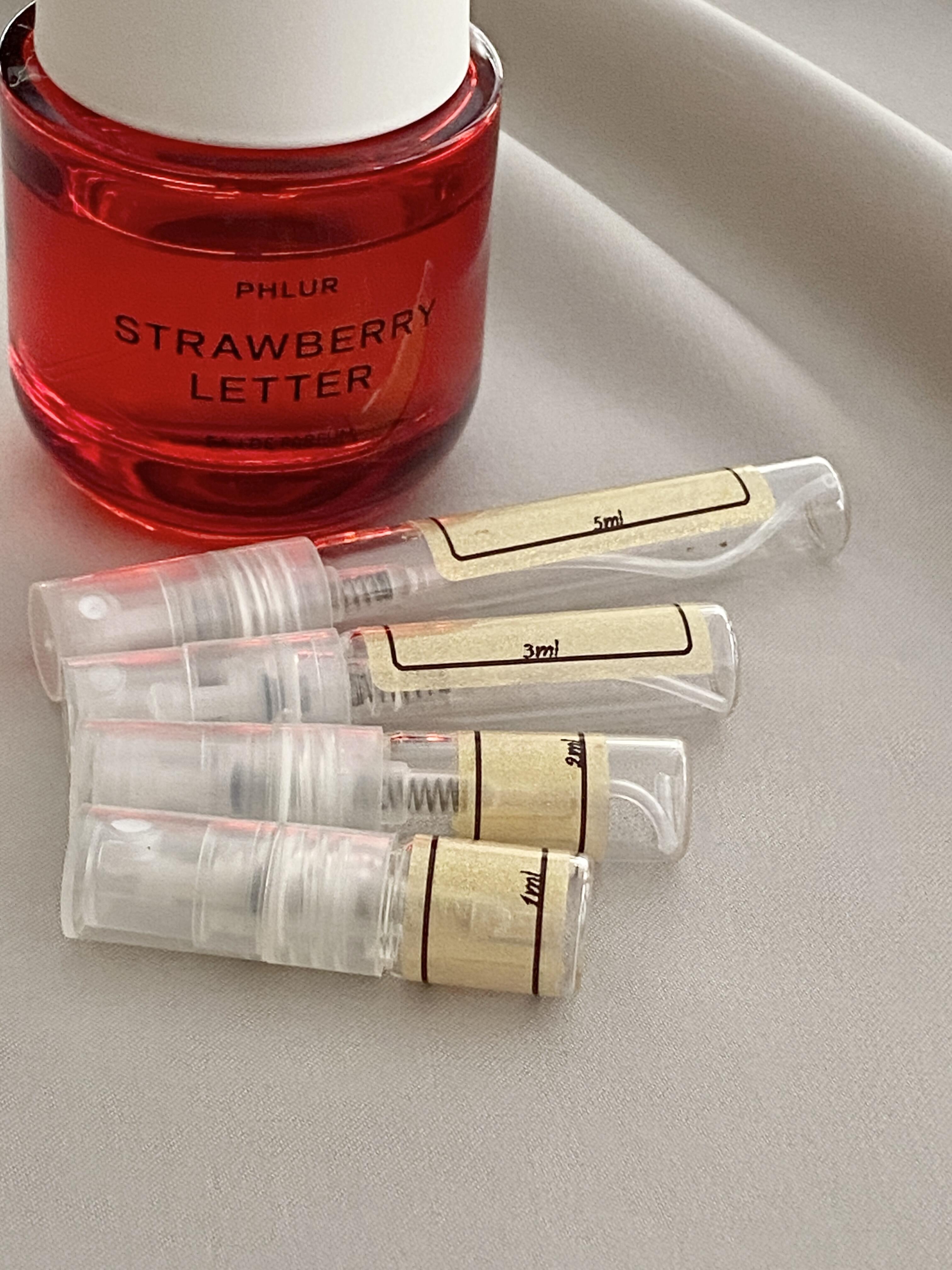 Phlur strawberry Letter and sample bottles