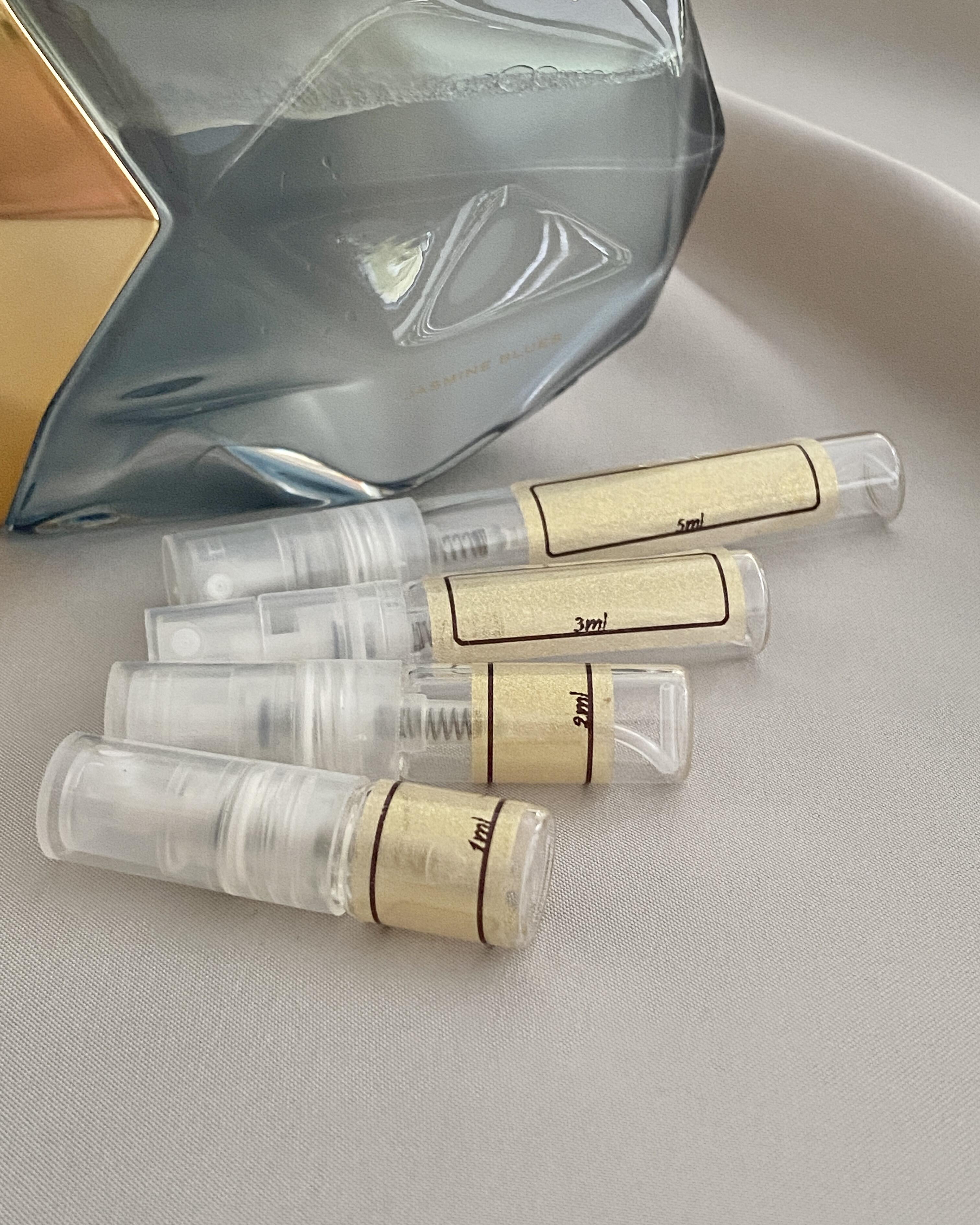 Orebella Jasmine Blues with sample bottles