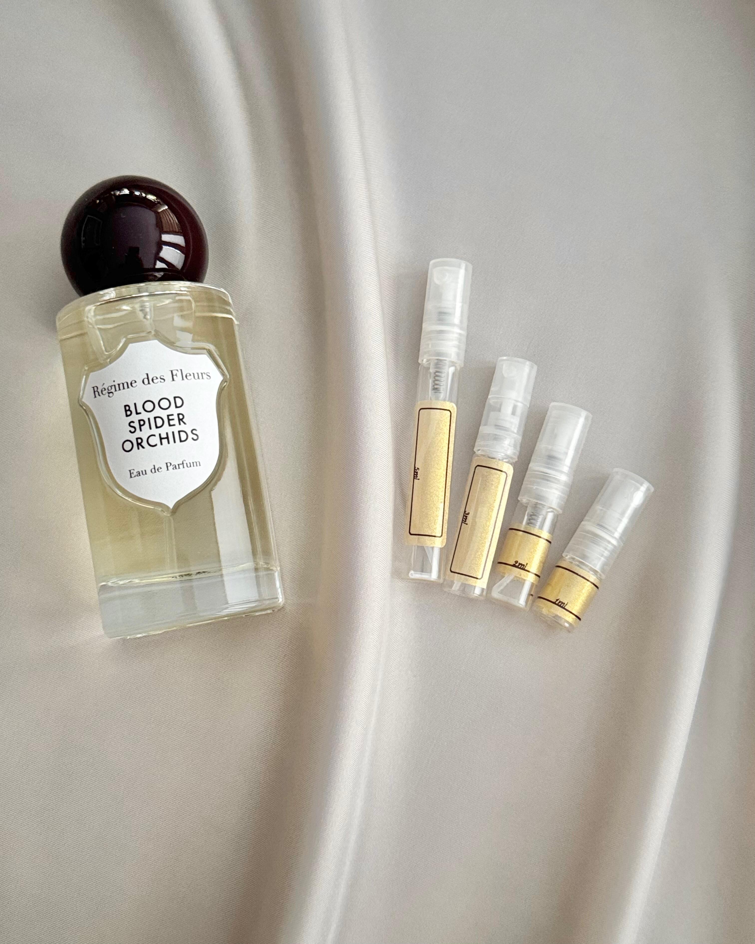 Regime des Fleurs Blood Spider Orchid and sample bottles