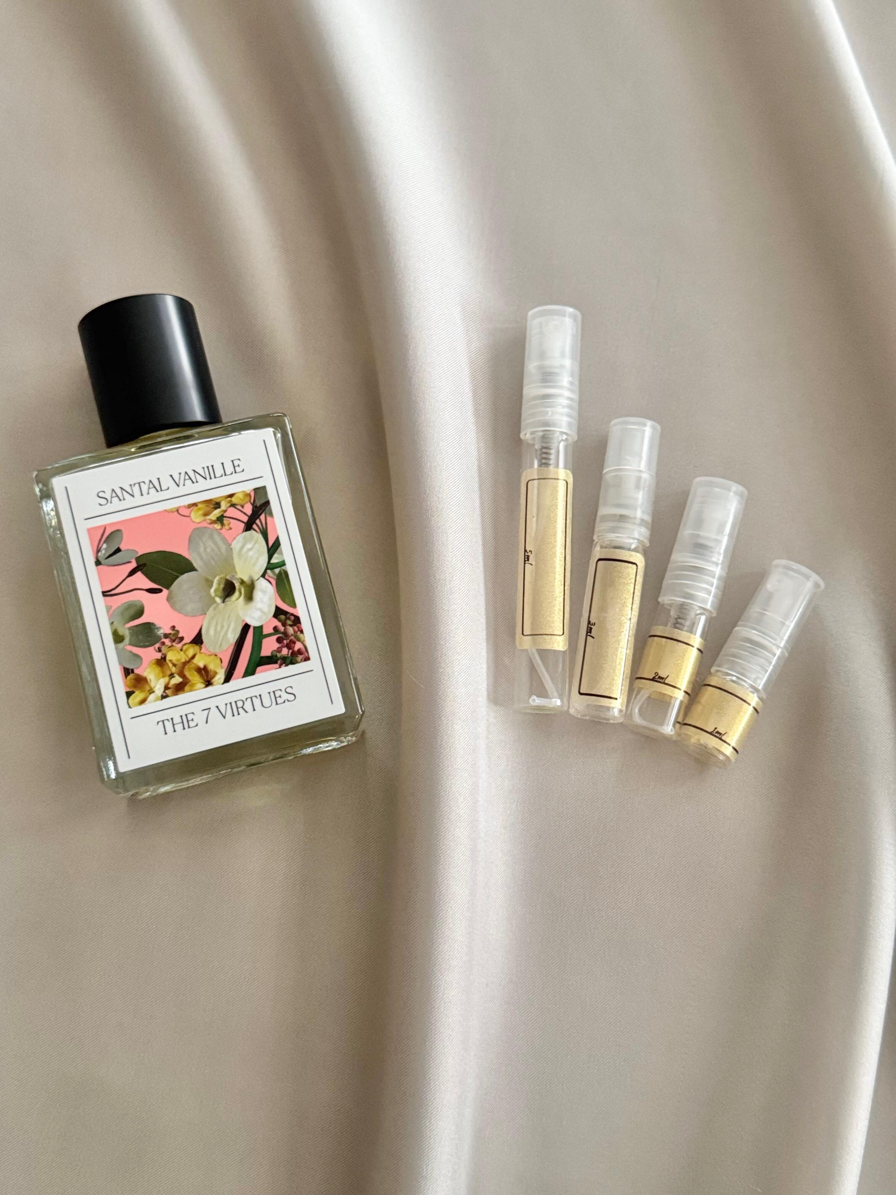 The 7 Virtue Santal Vanille with sample bottles