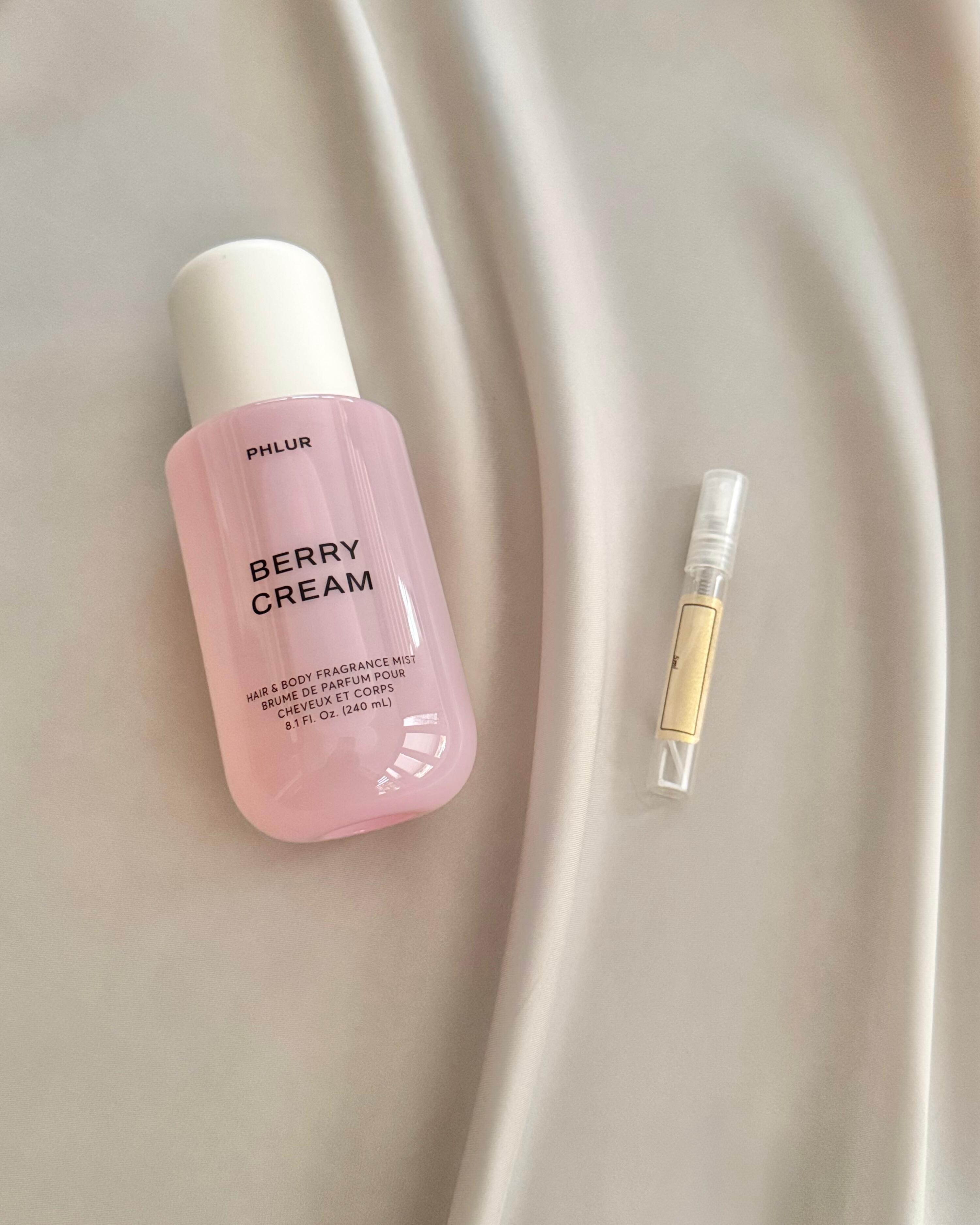 Phlur Berry Cream Hair & Body Mist with sample bottles
