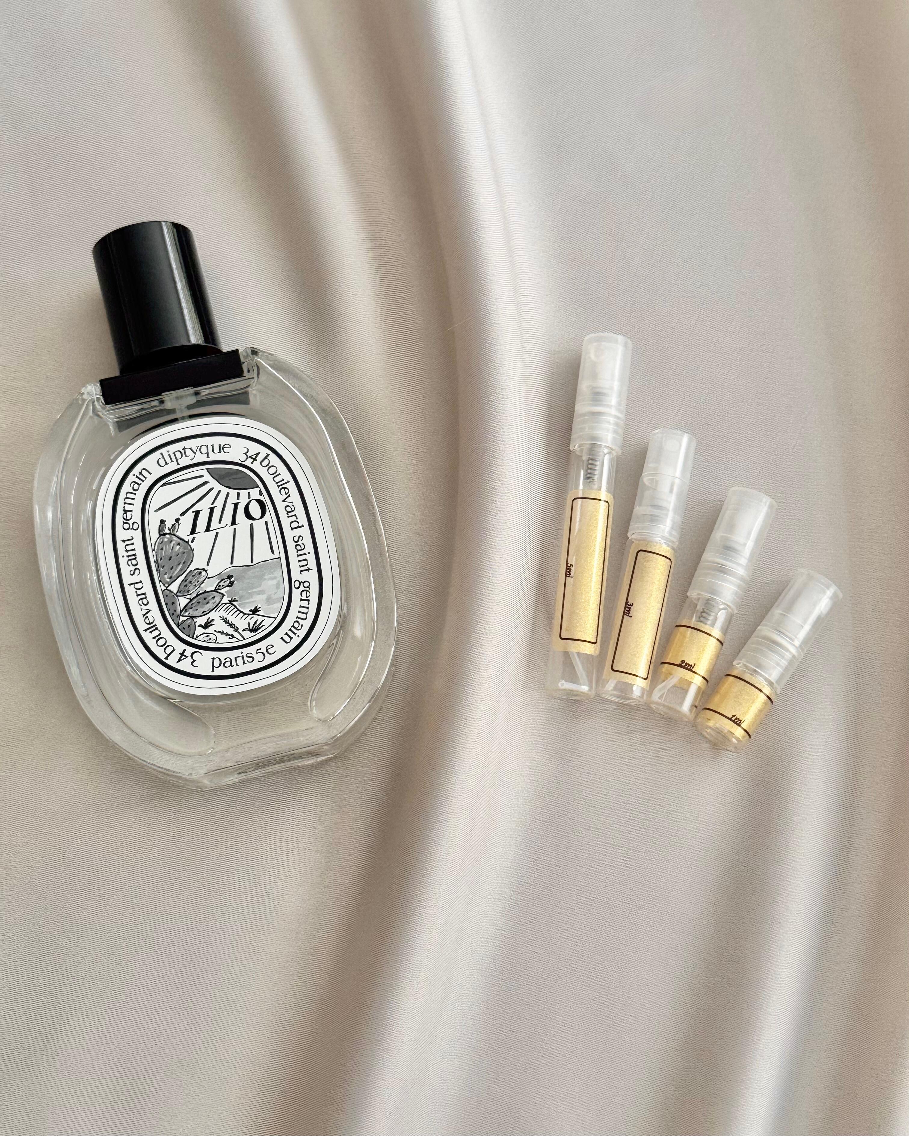 Diptyque Ilio perfume with sample bottles