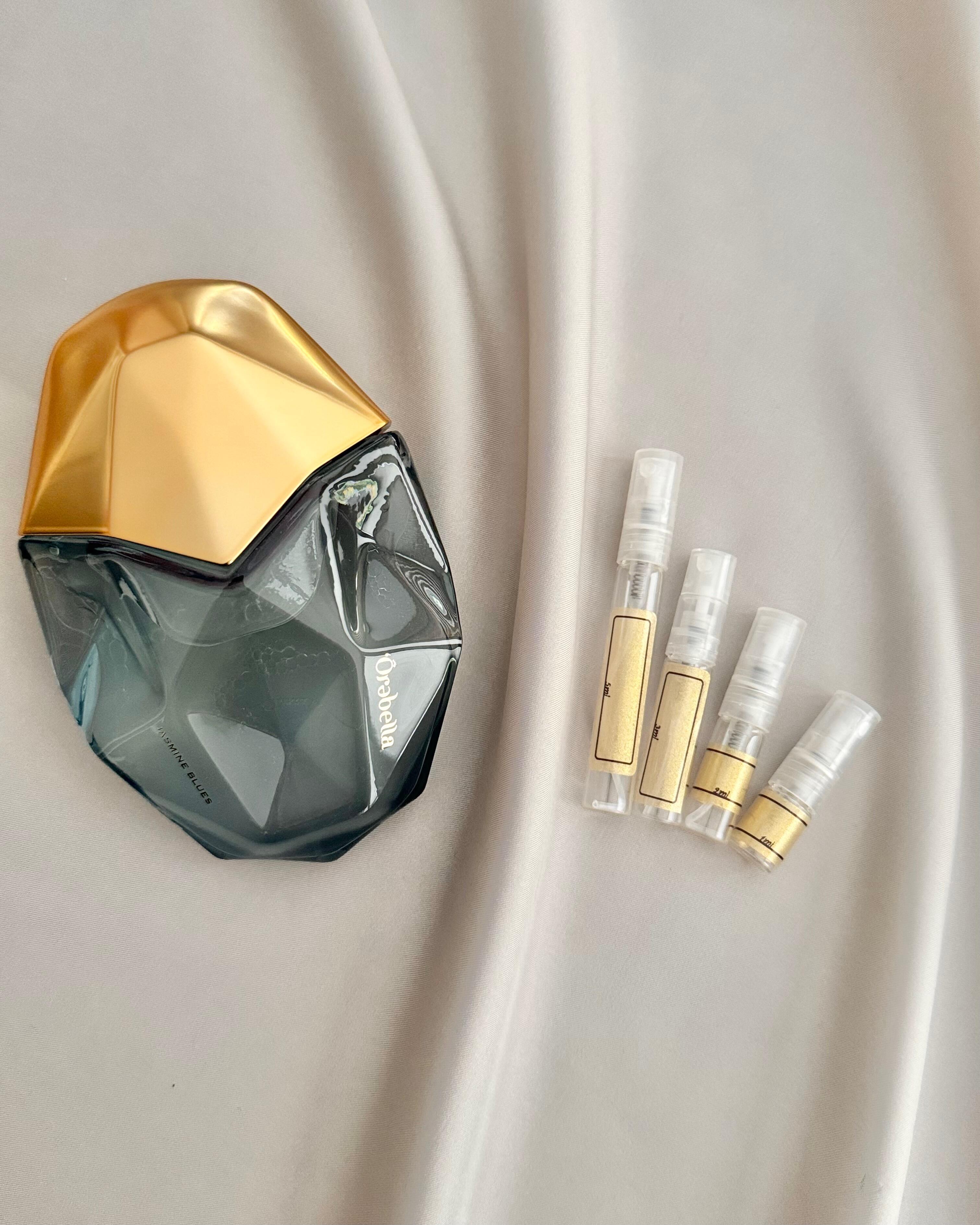 Orebella Jasmine Blues with sample bottles