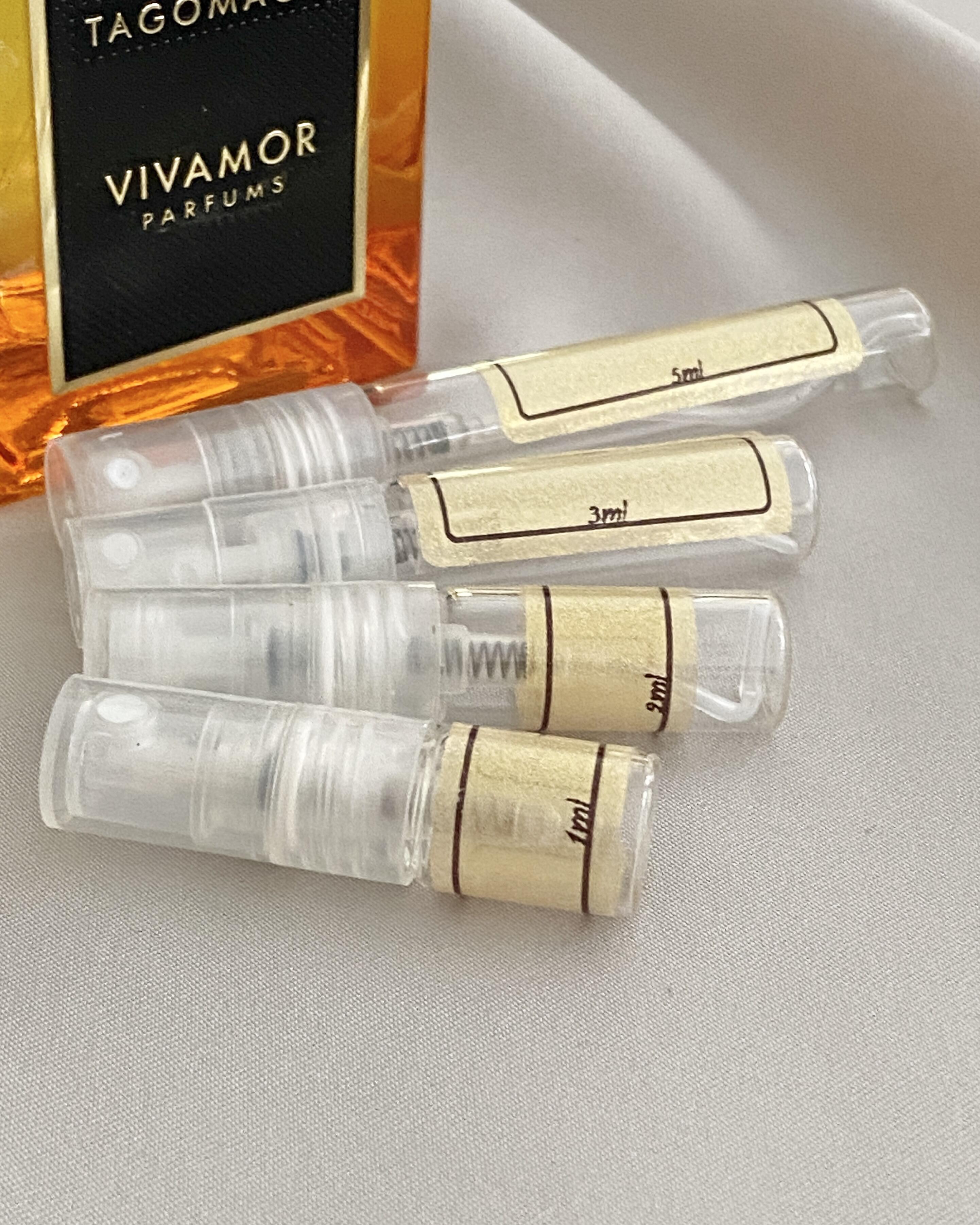 Vivamor Parfums Tagomago and sample bottles