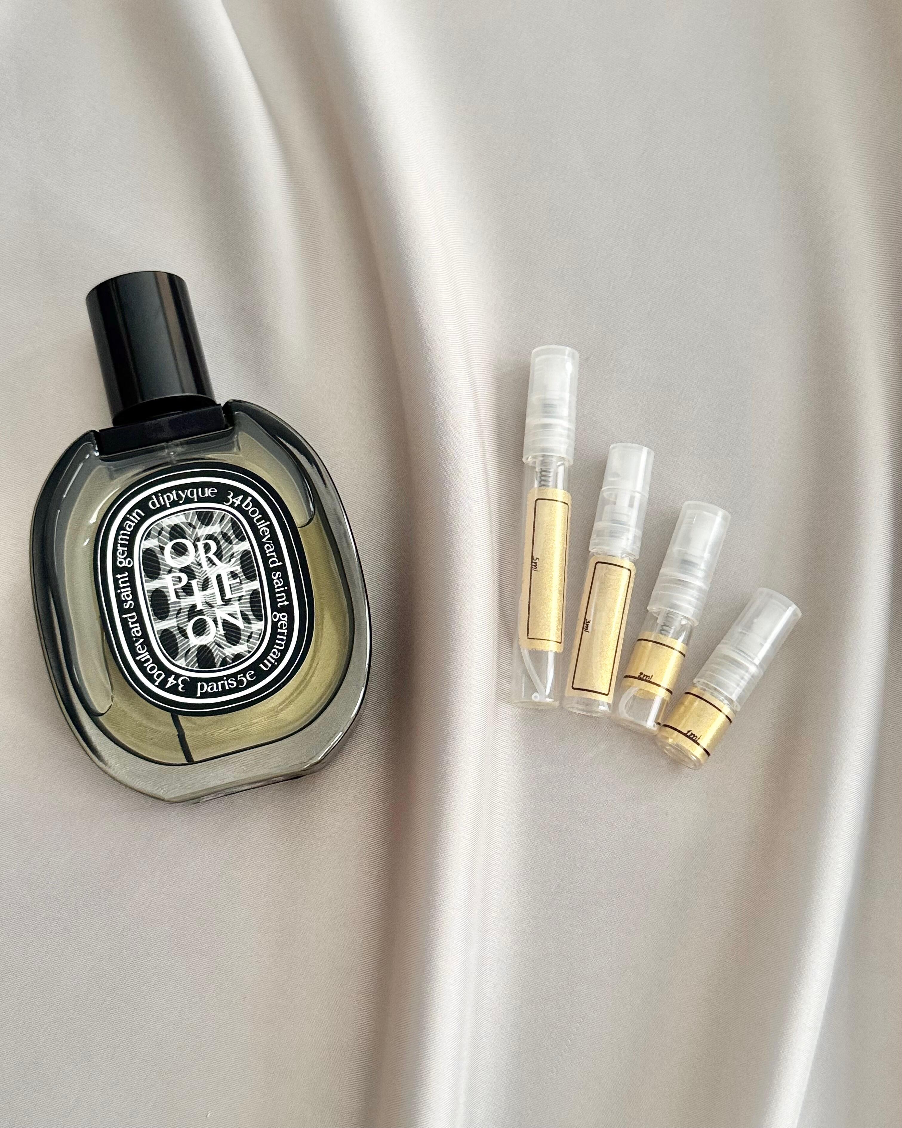 Diptyque Orphéon with sample bottles