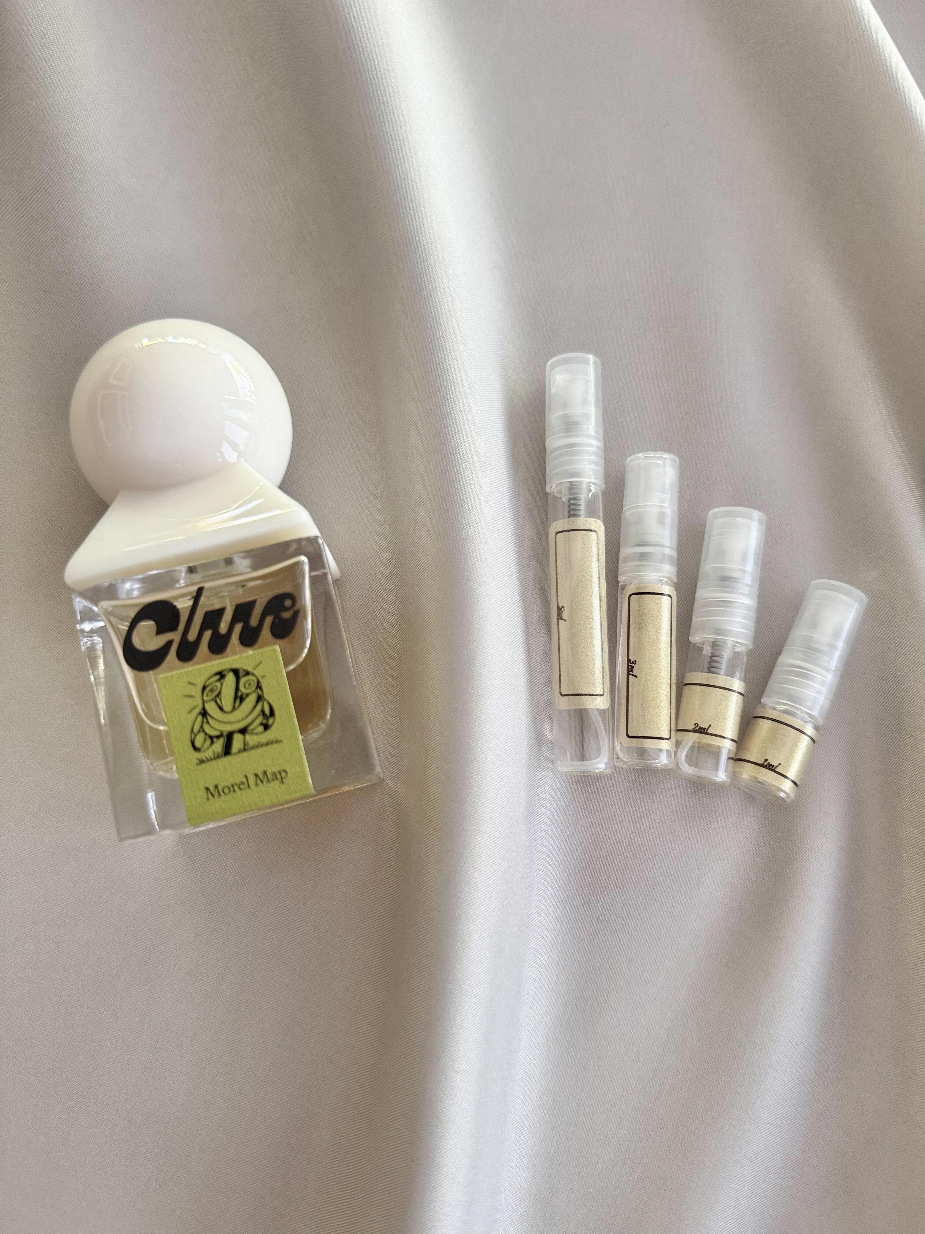 Clue Perfumery Morel Map with sample bottles