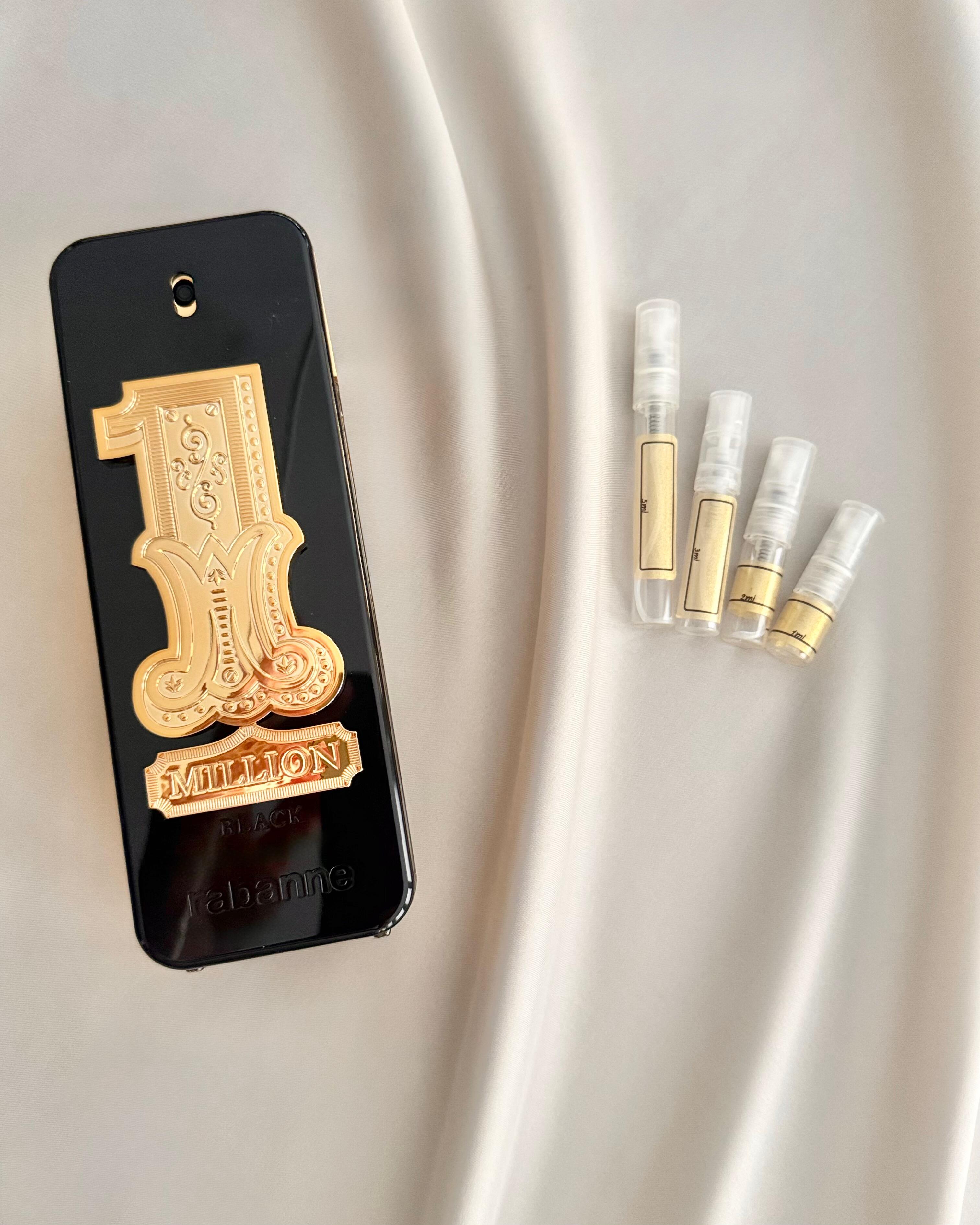 Rabanne 1 Million Black with sample bottles