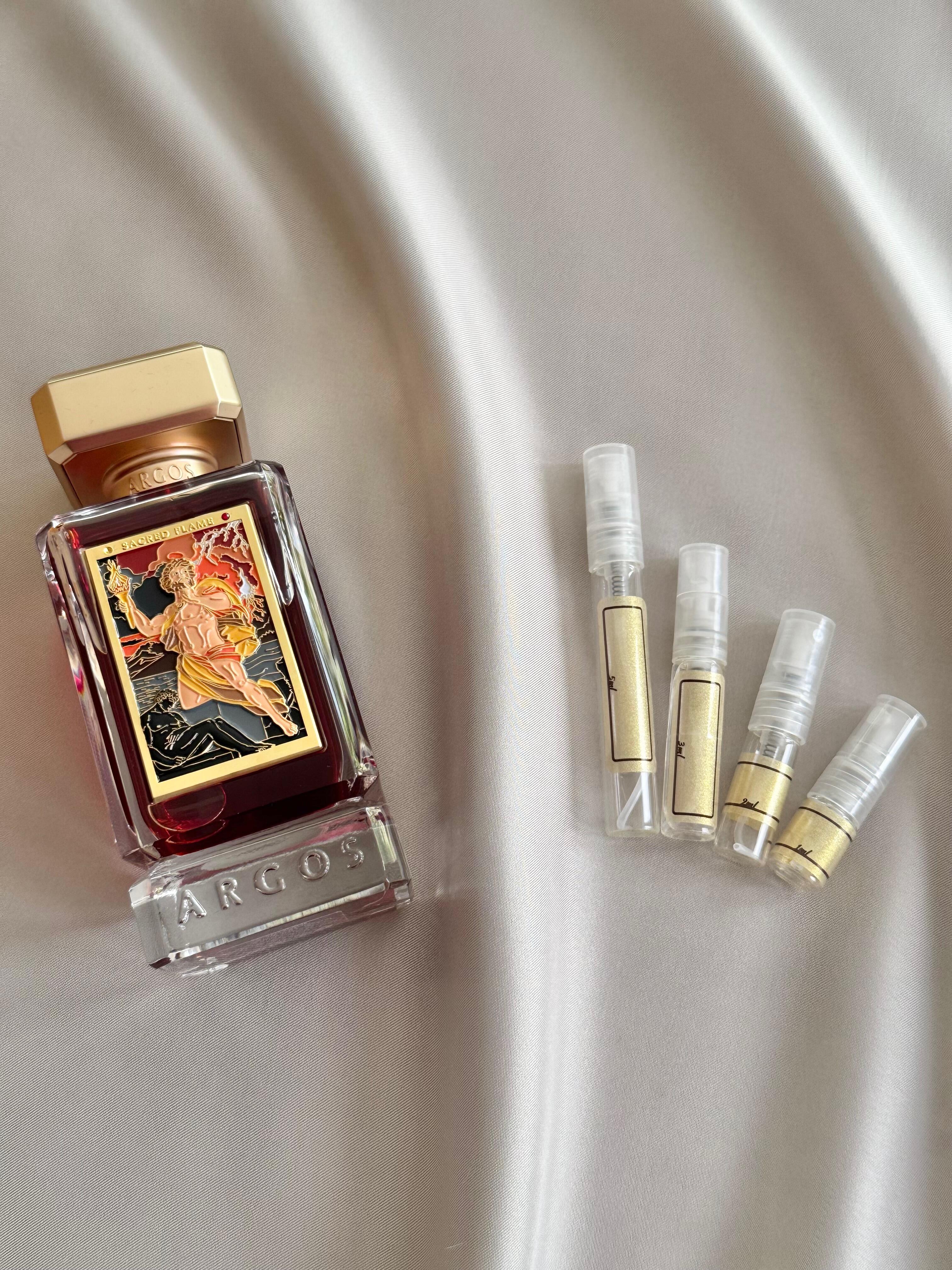 Argos Fragrances Sacred Flame with sample bottles
