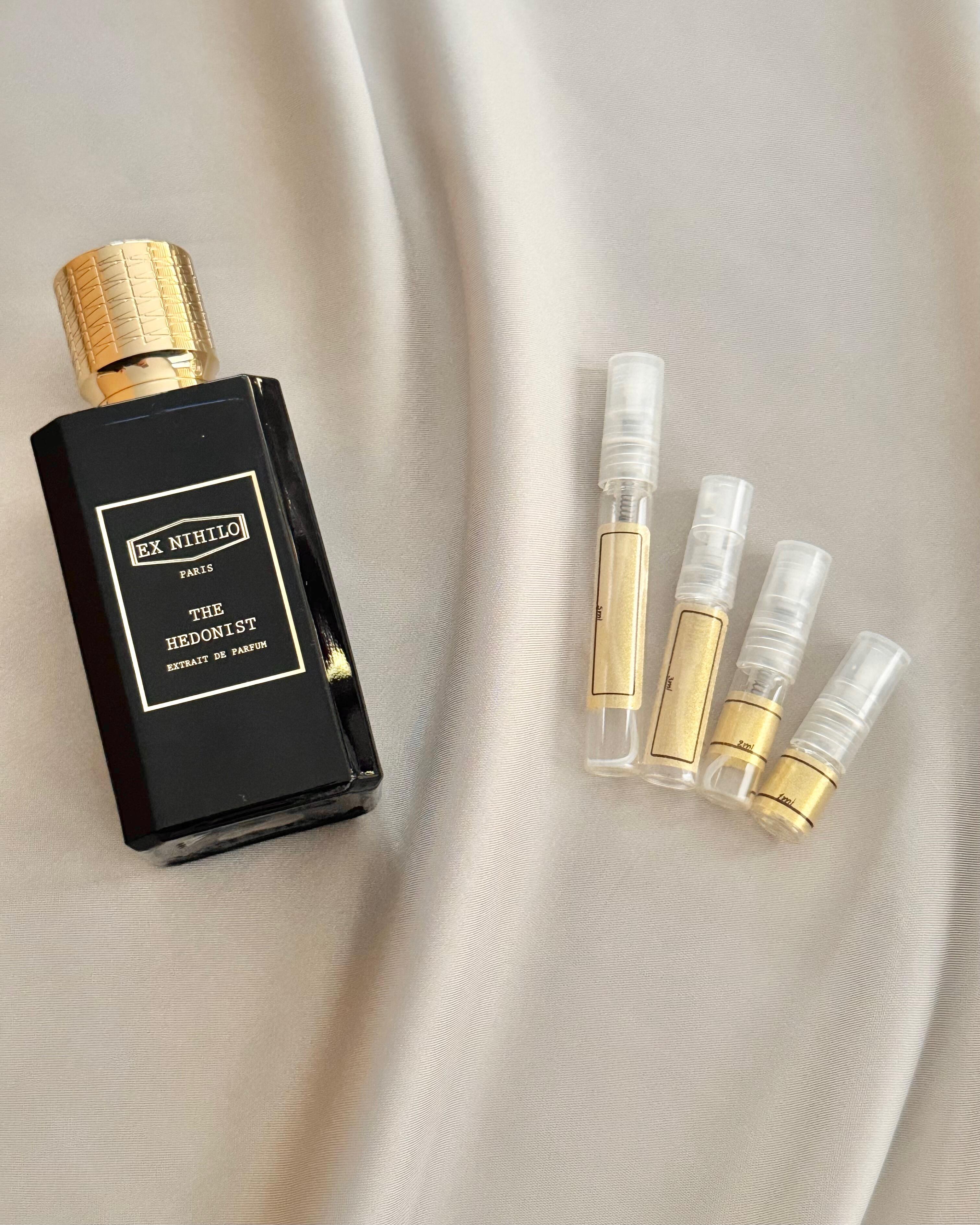 Ex Nihilo The Hedonist Extrait and sample bottles