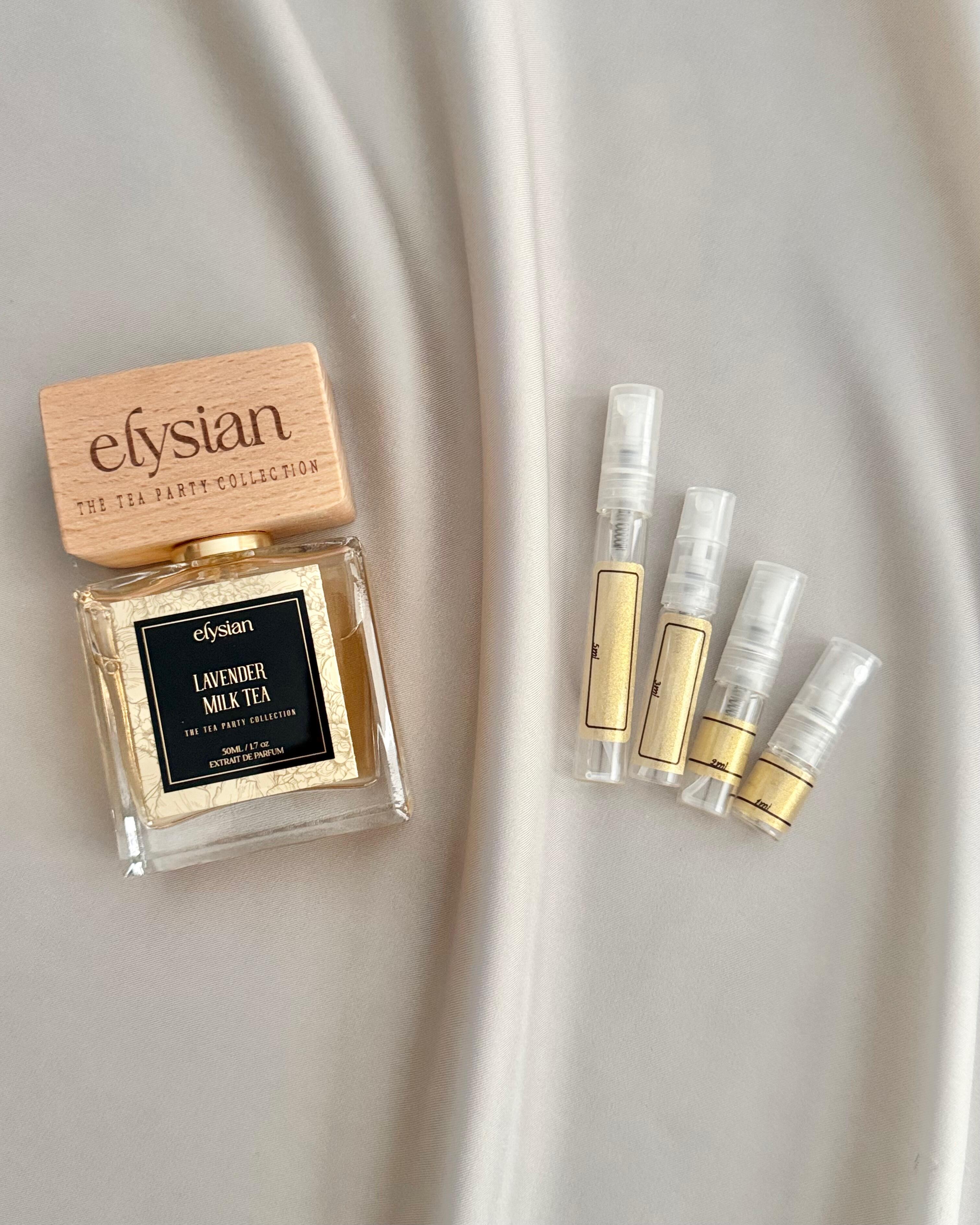 Elysian Lavender Milk Tea with sample bottles