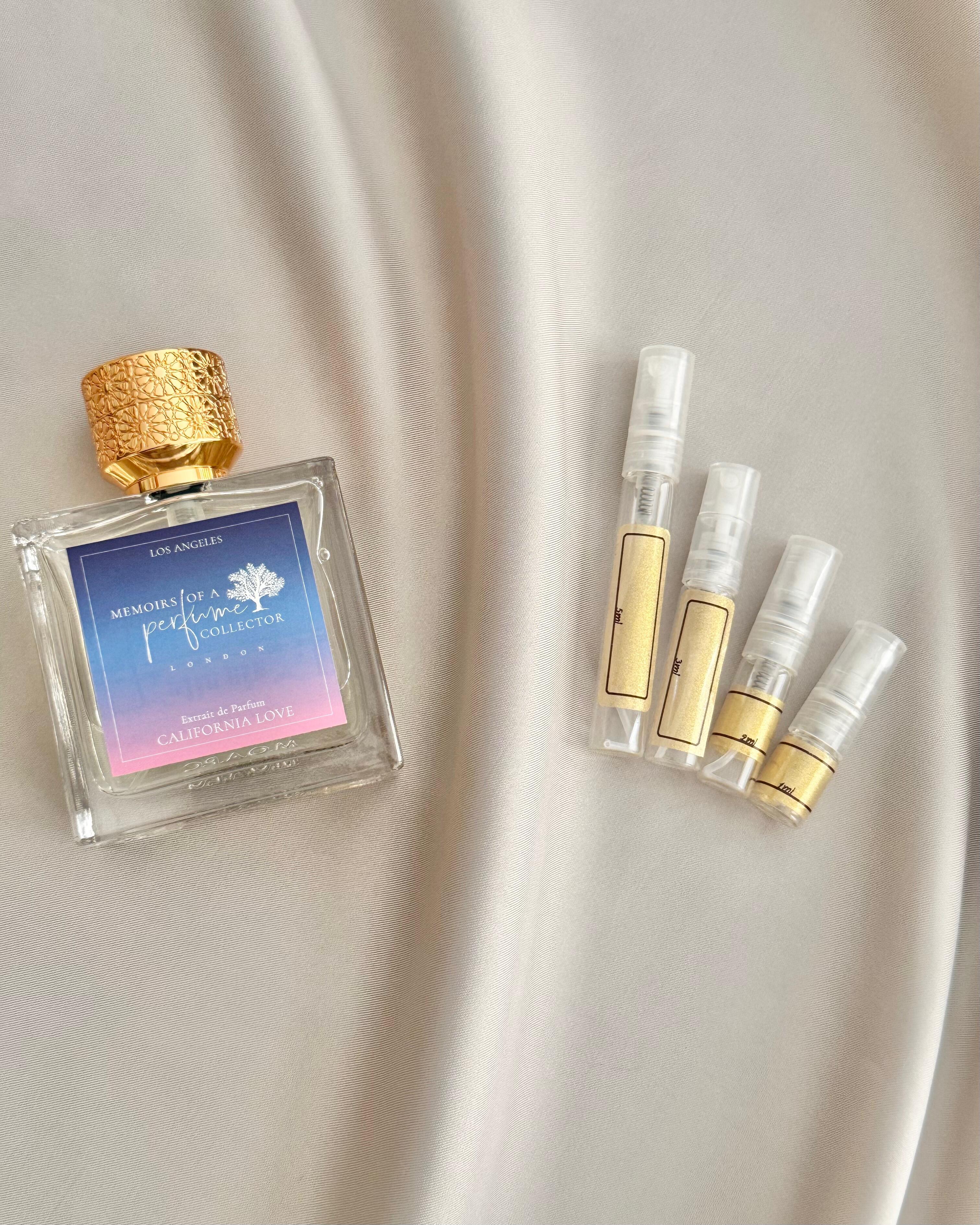 Memoirs of a Perfume Collector California Love with sample bottles