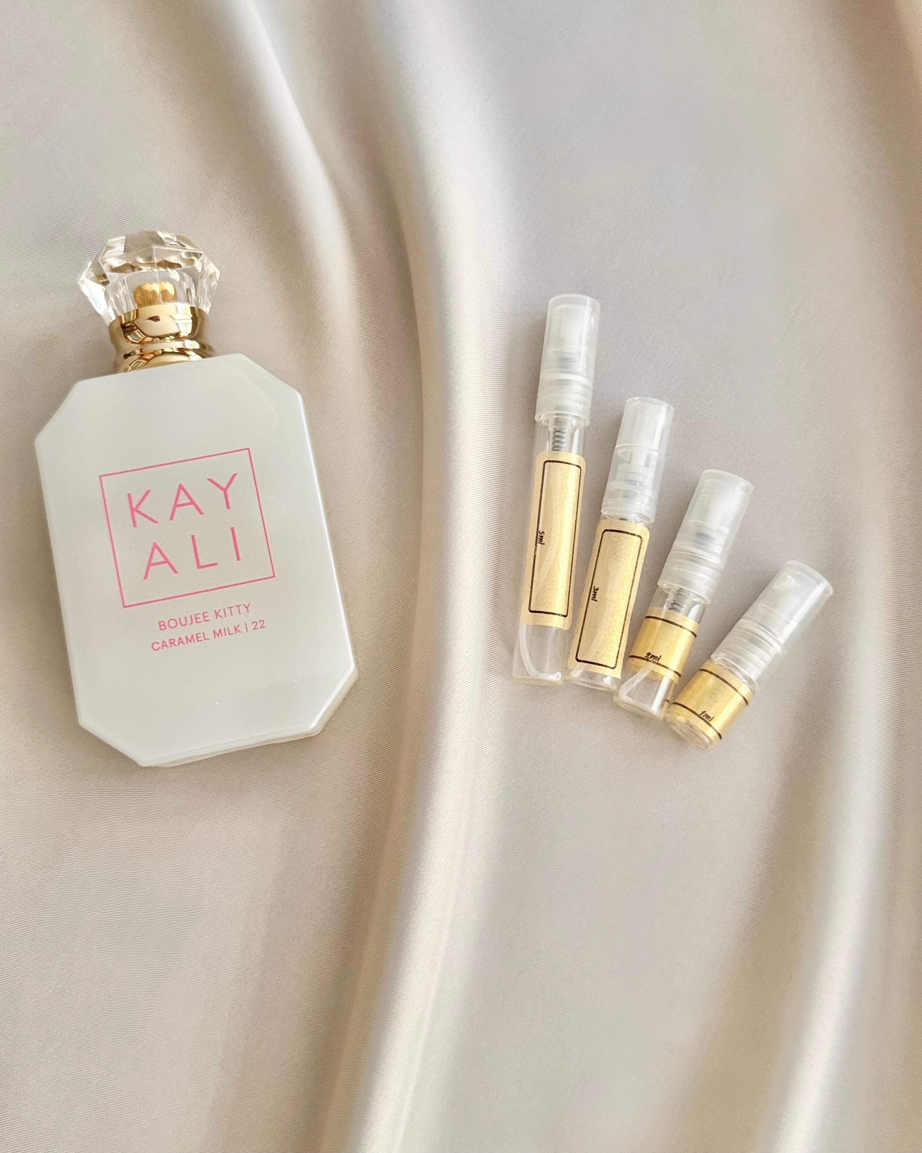 Kayali Boujee Kitty Caramel Milk | 22 and sample bottles
