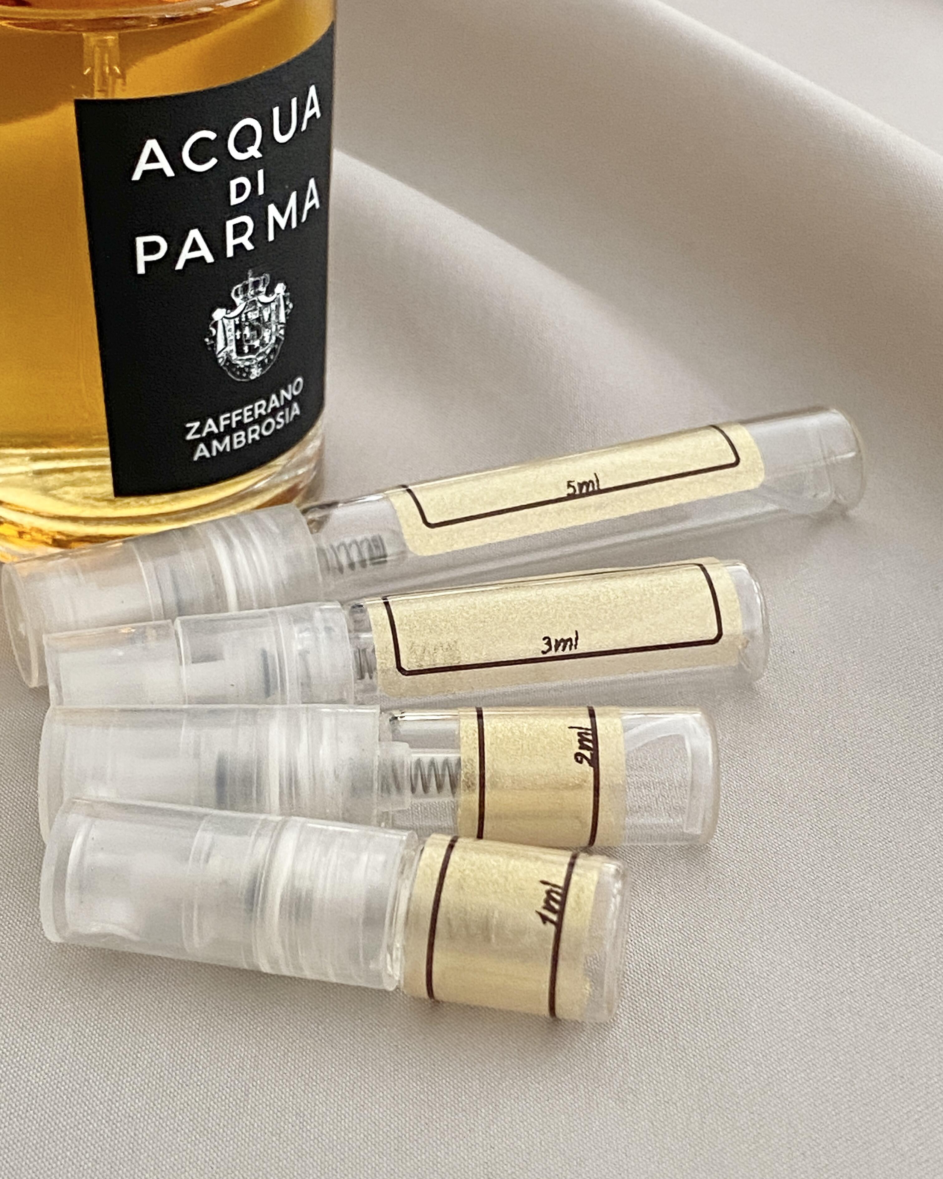 Acqua Di Parma Zafferano Ambrosia and sample bottles