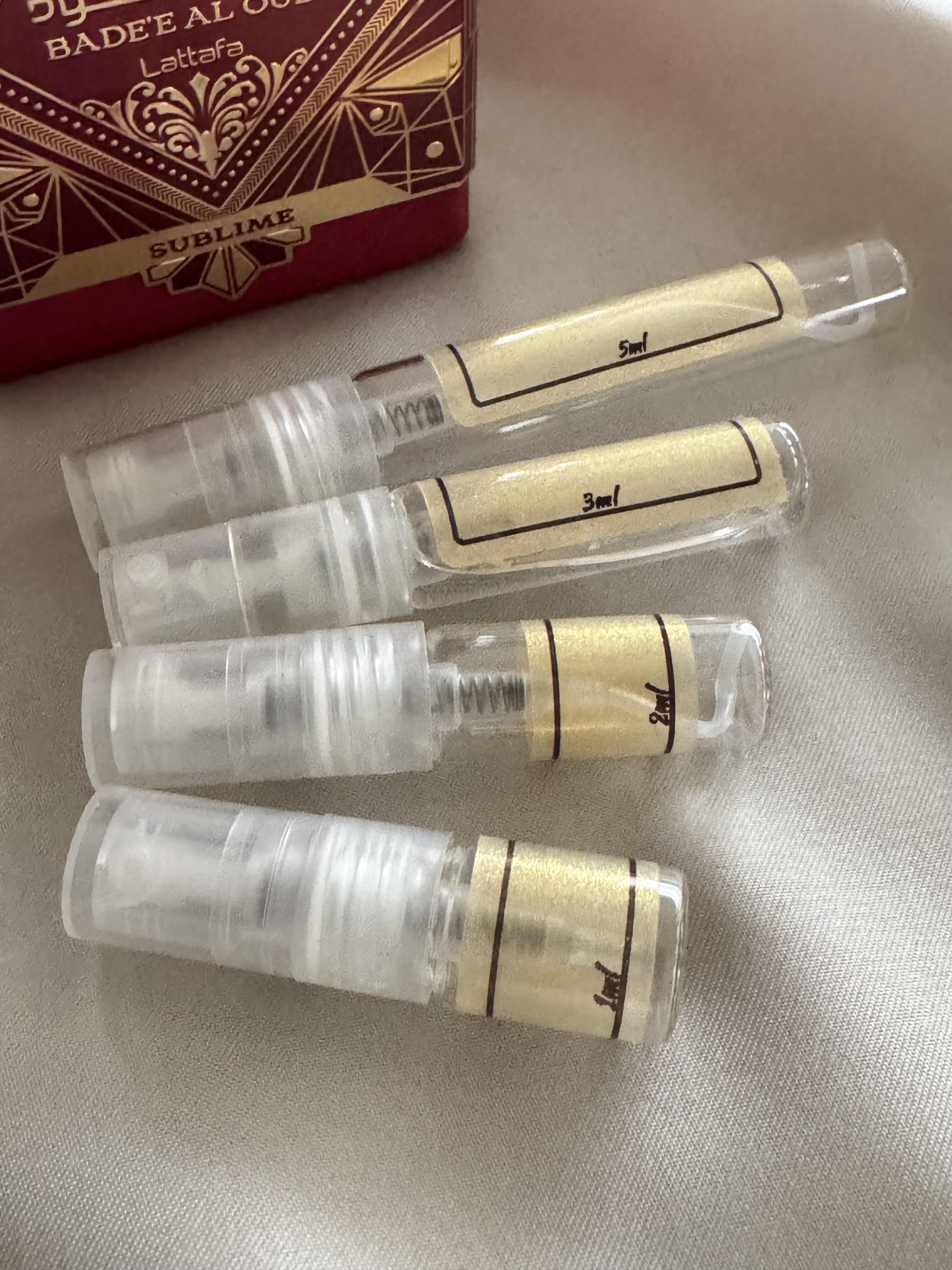 Lattafa Bade'e Al Oud Sublime and sample bottles