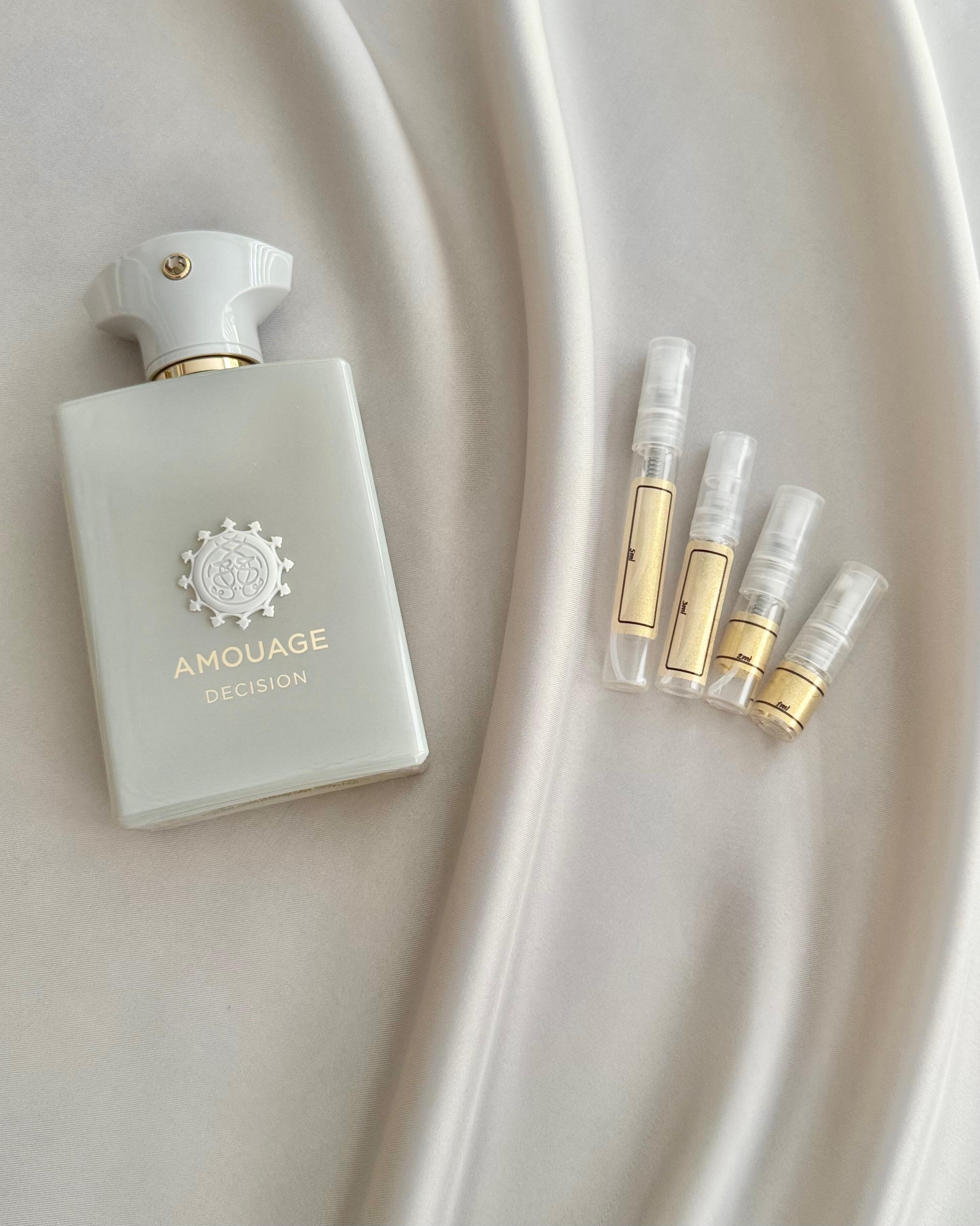 Amouage Decision with sample bottles