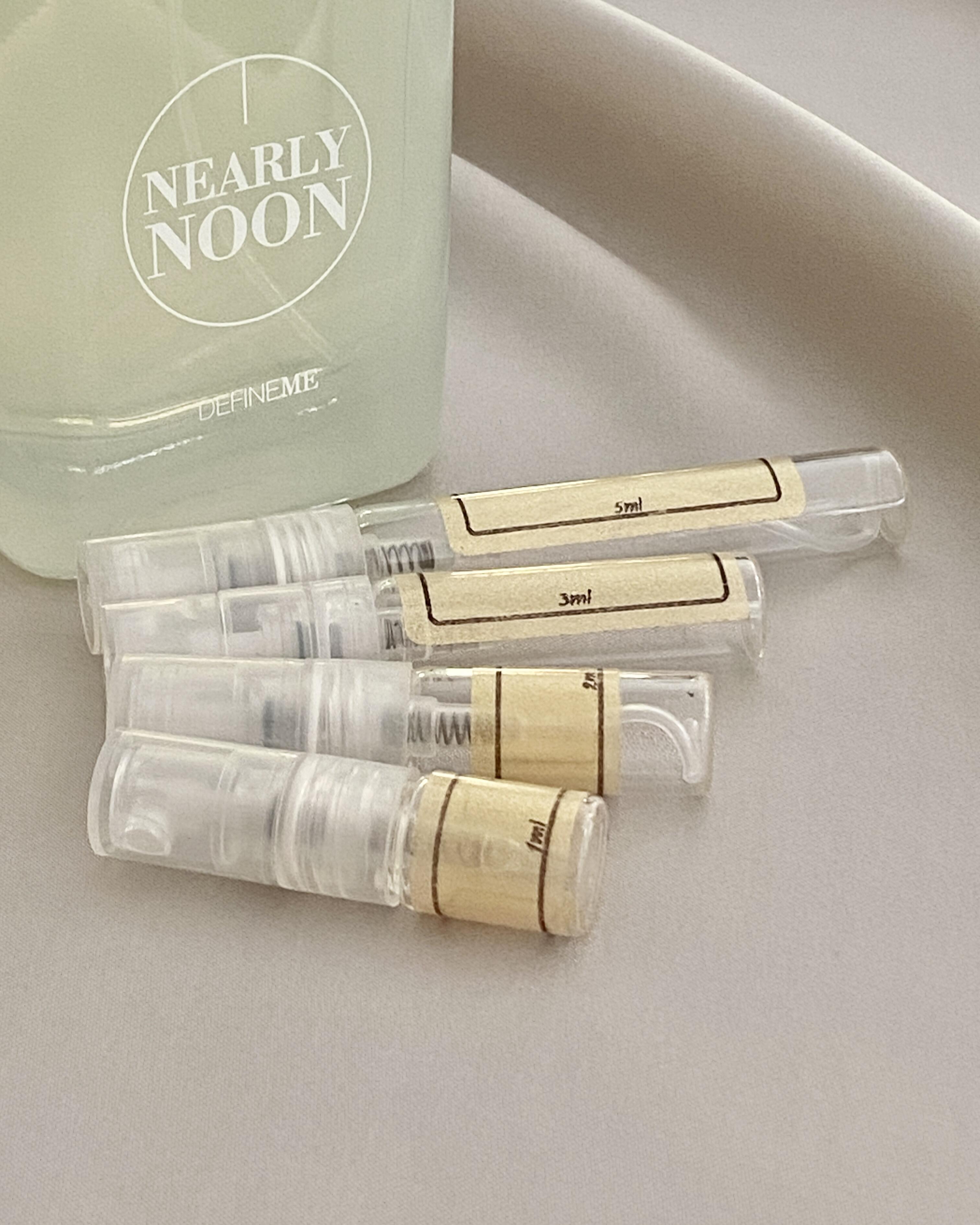 DefineMe Nearly Noon with sample bottles