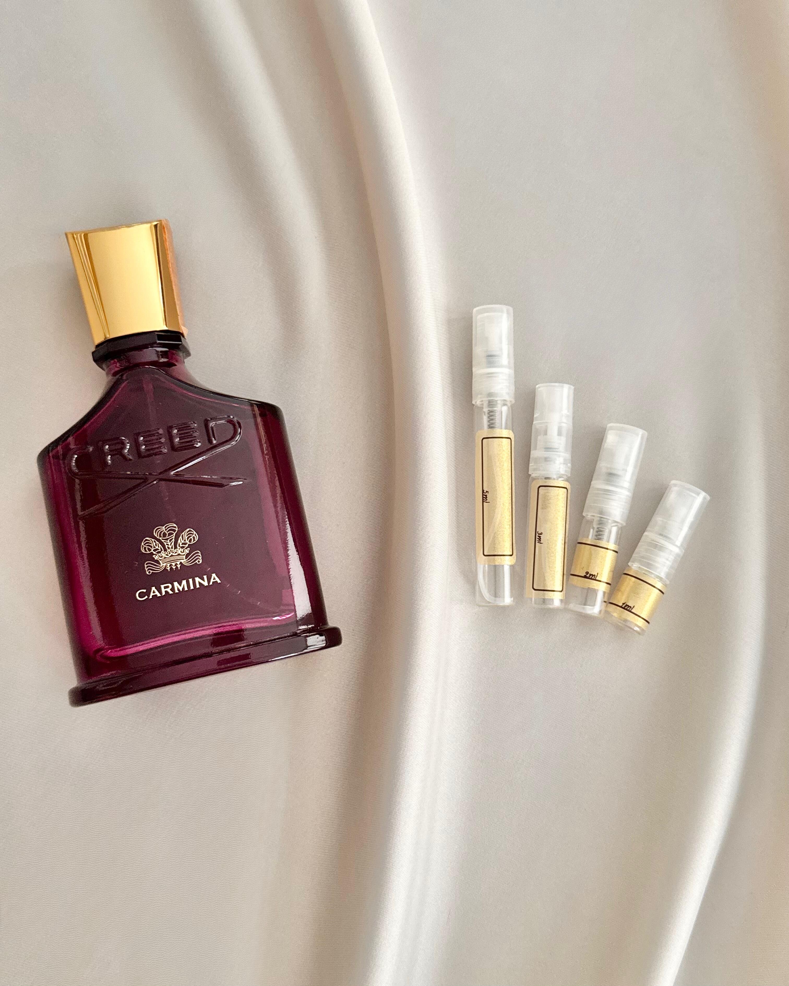 Creed Carmina with sample bottles