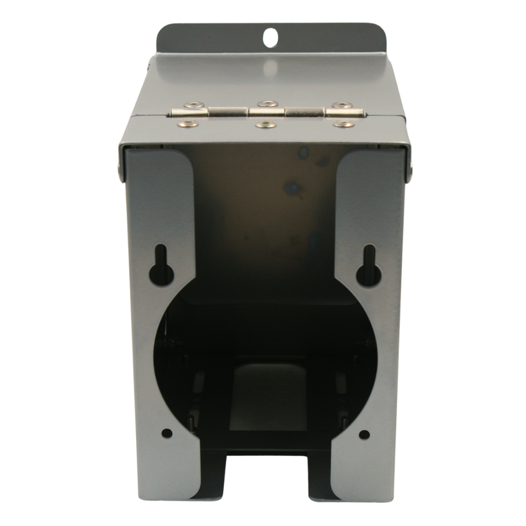 Rear view of RBTJ-110NXG Tap Jaw Standard engineered tap lock guard showing mounting holes, large rear cut-out and reinforced hinge area for easy wall installation
