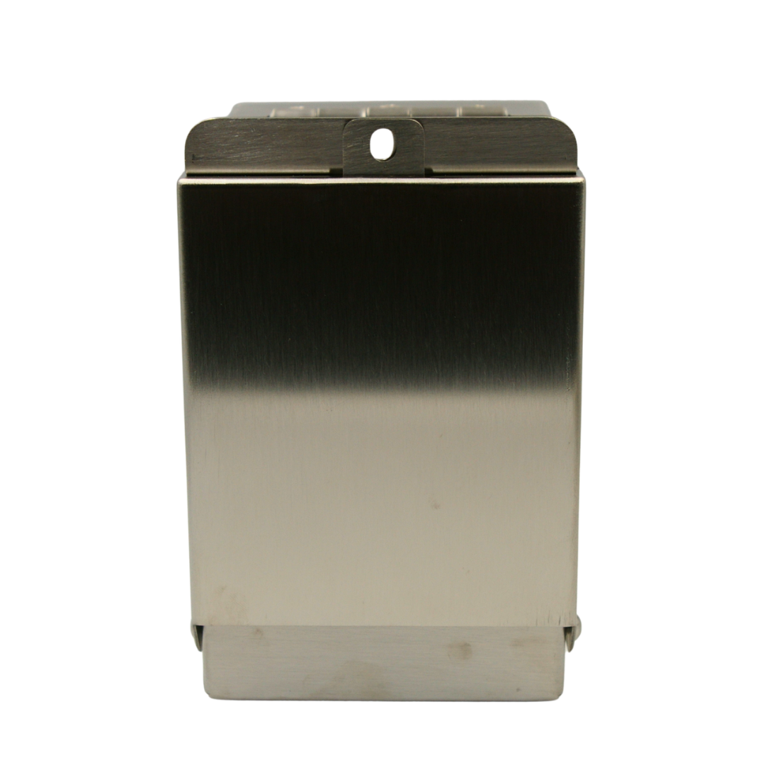Front view of RBTJ-110NXS Tap Jaw High Security closed 316L stainless steel engineered tap lock guard