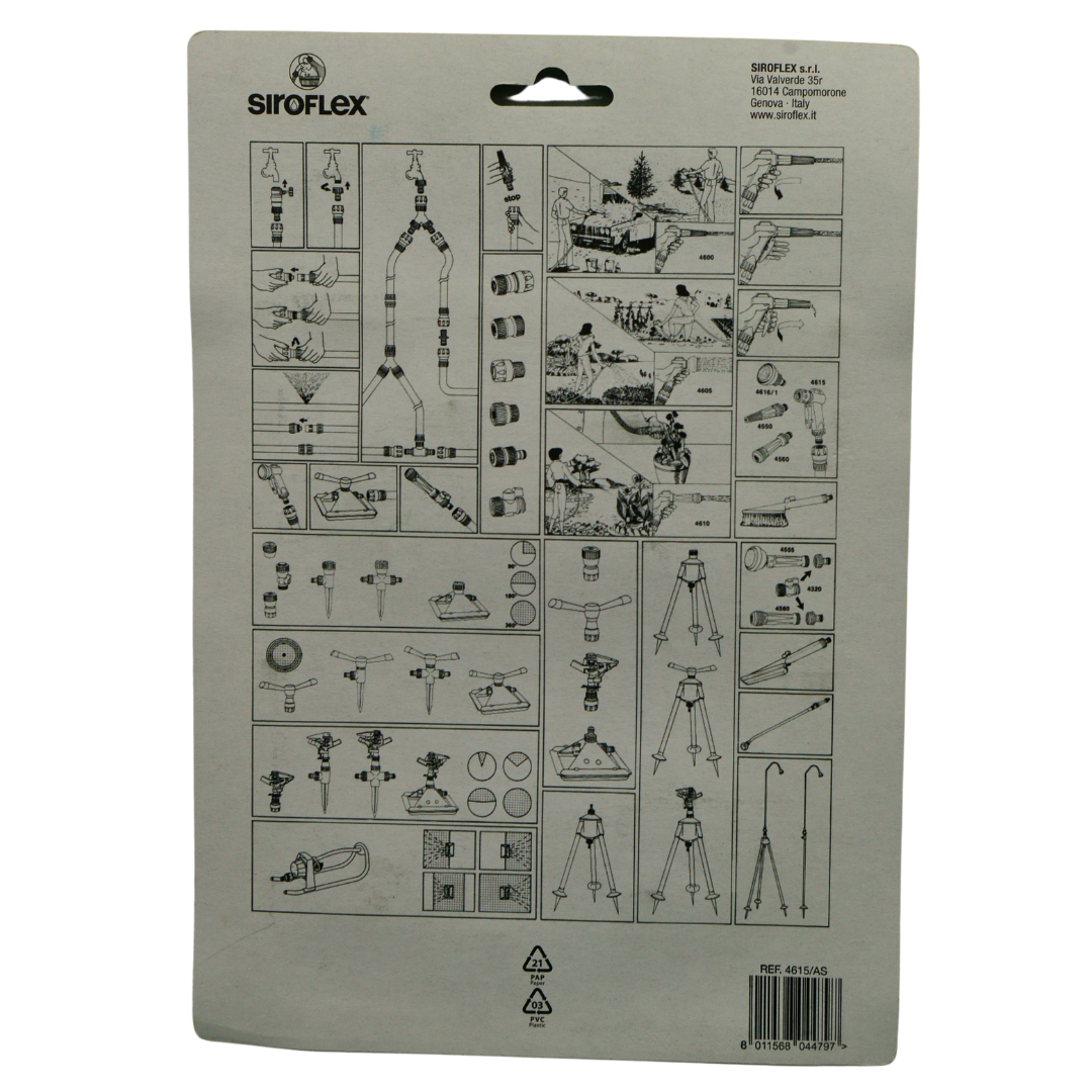 Reverse of blister package showing garden connector range