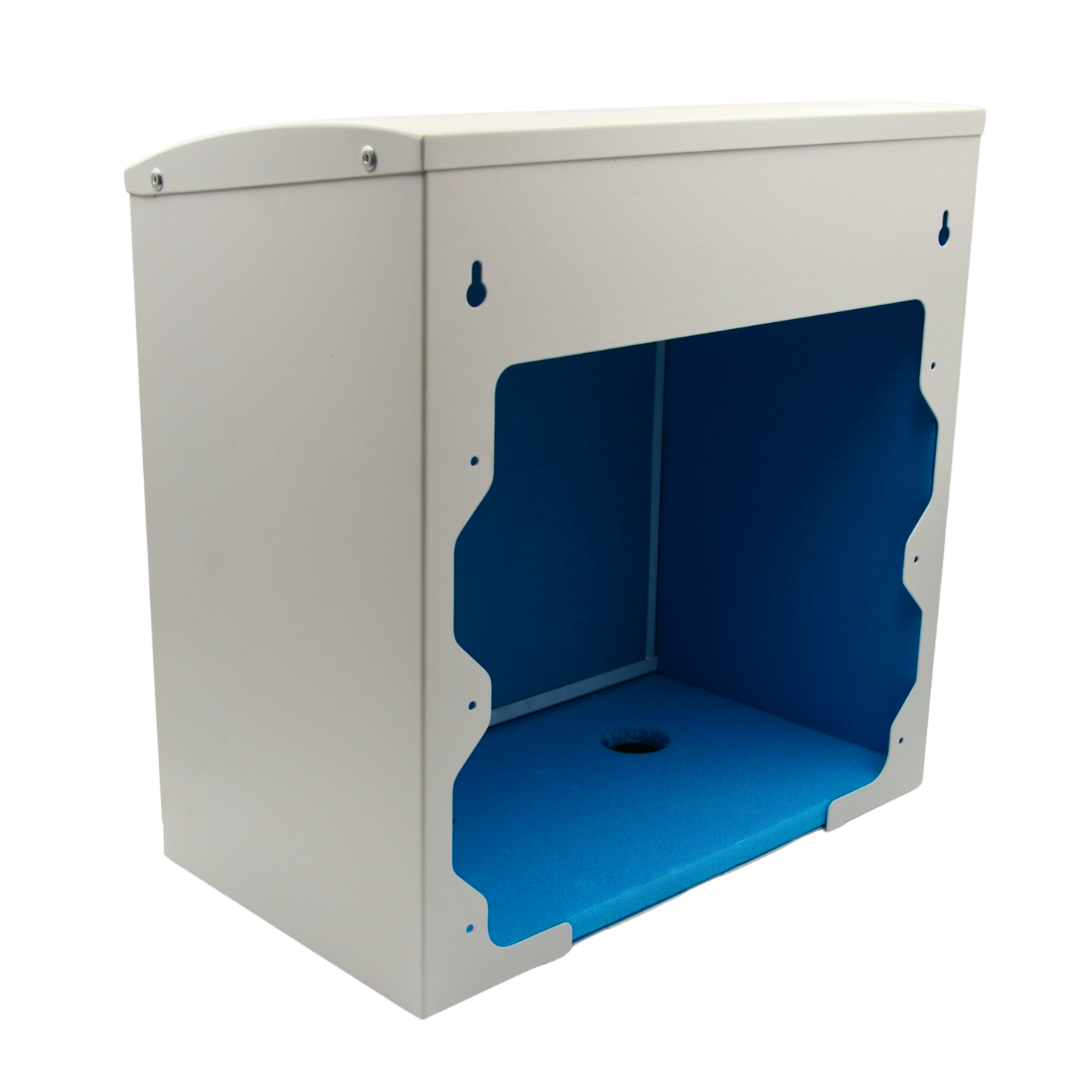 Robox Insulated XL white rear angle showing open back and blue insulation – professional frost proof outdoor tap box protection UK