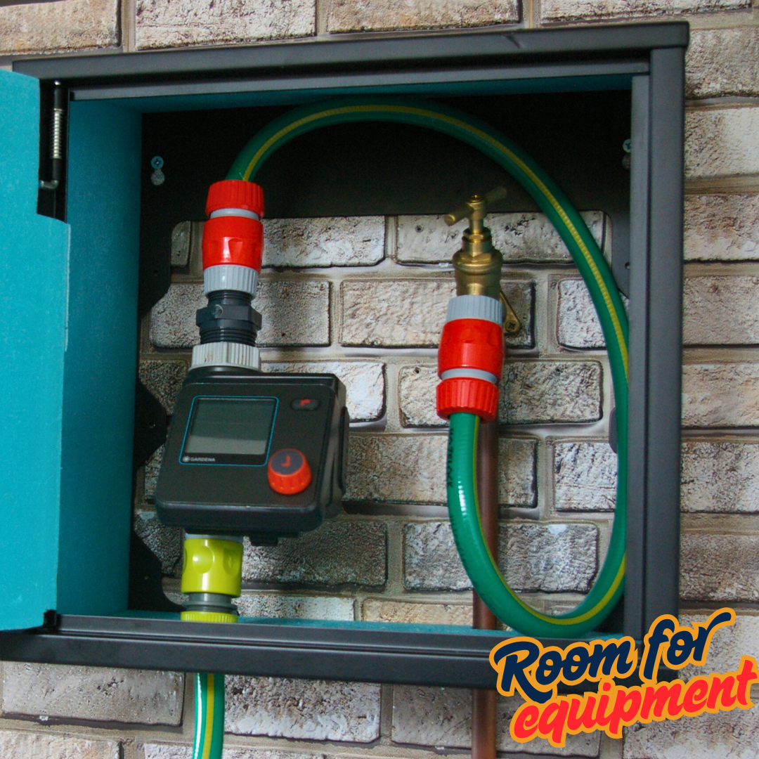 Robox Insulated XL large outdoor tap box with single tap, garden hose and irrigation timer – room for equipment frost proof tap protection UK