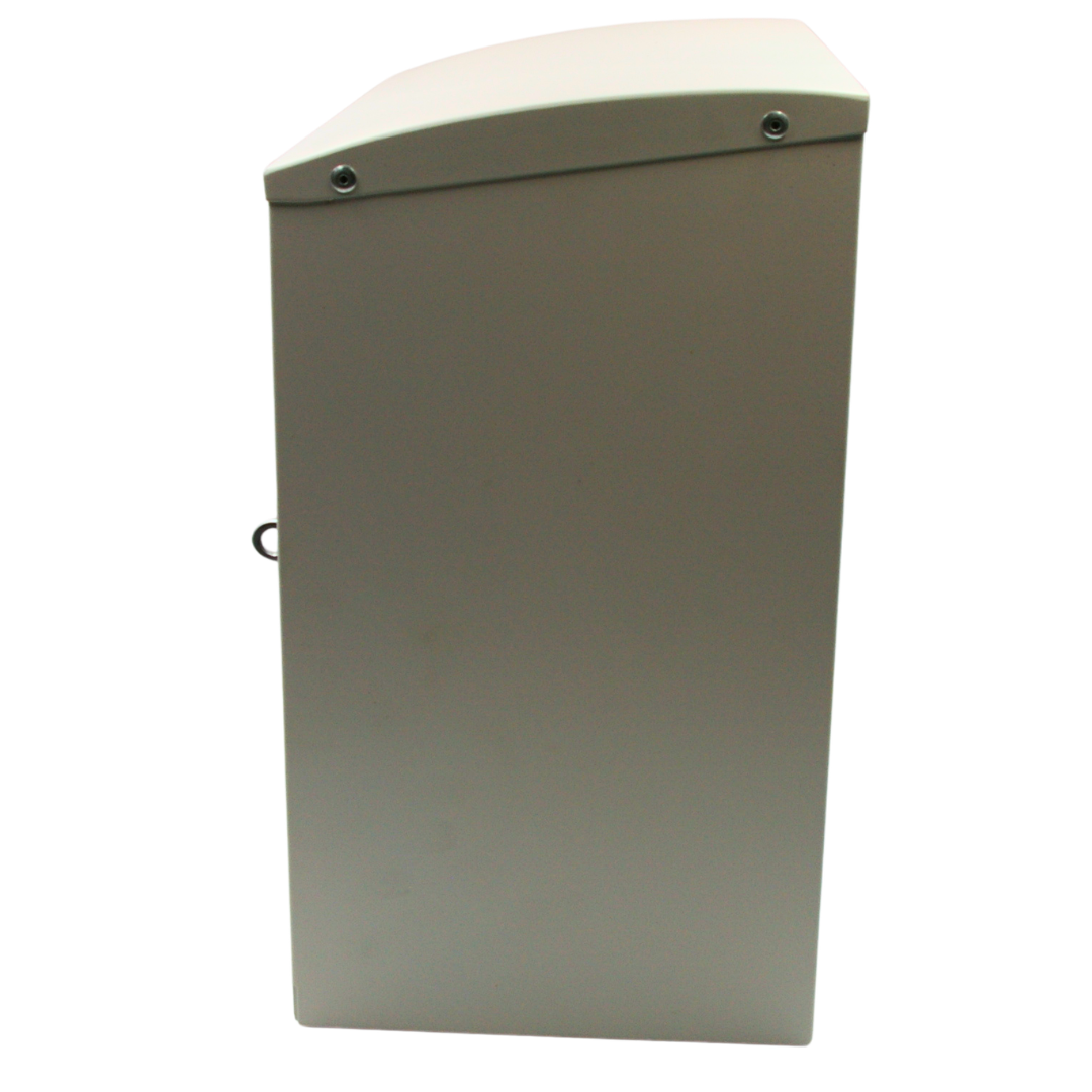 Side profile of Robox Insulated XL white large outdoor tap box – robust steel construction and wall mounting for garden tap cover UK