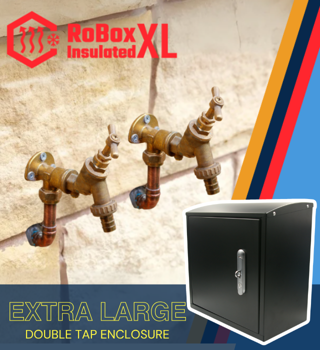 Robox Insulated XL Extra Large Double Tap Enclosure – Frost Proof Large Outdoor Tap Box in Black and White | Insulated Garden Tap Cover for Double Hot & Cold Taps with Hose Grommets – Ultimate UK Outdoor Tap Protection